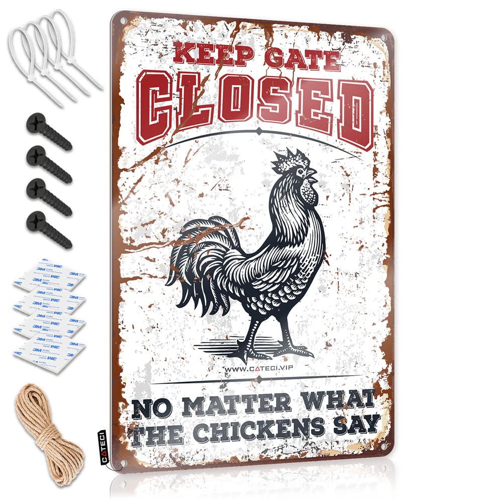 HELIOFORGE Funny Wall Decor Signs Keep Gate Closed No Matter What The Chickens Say Sign Funny Saying Tin Signs Beer Decor(20X30CM)