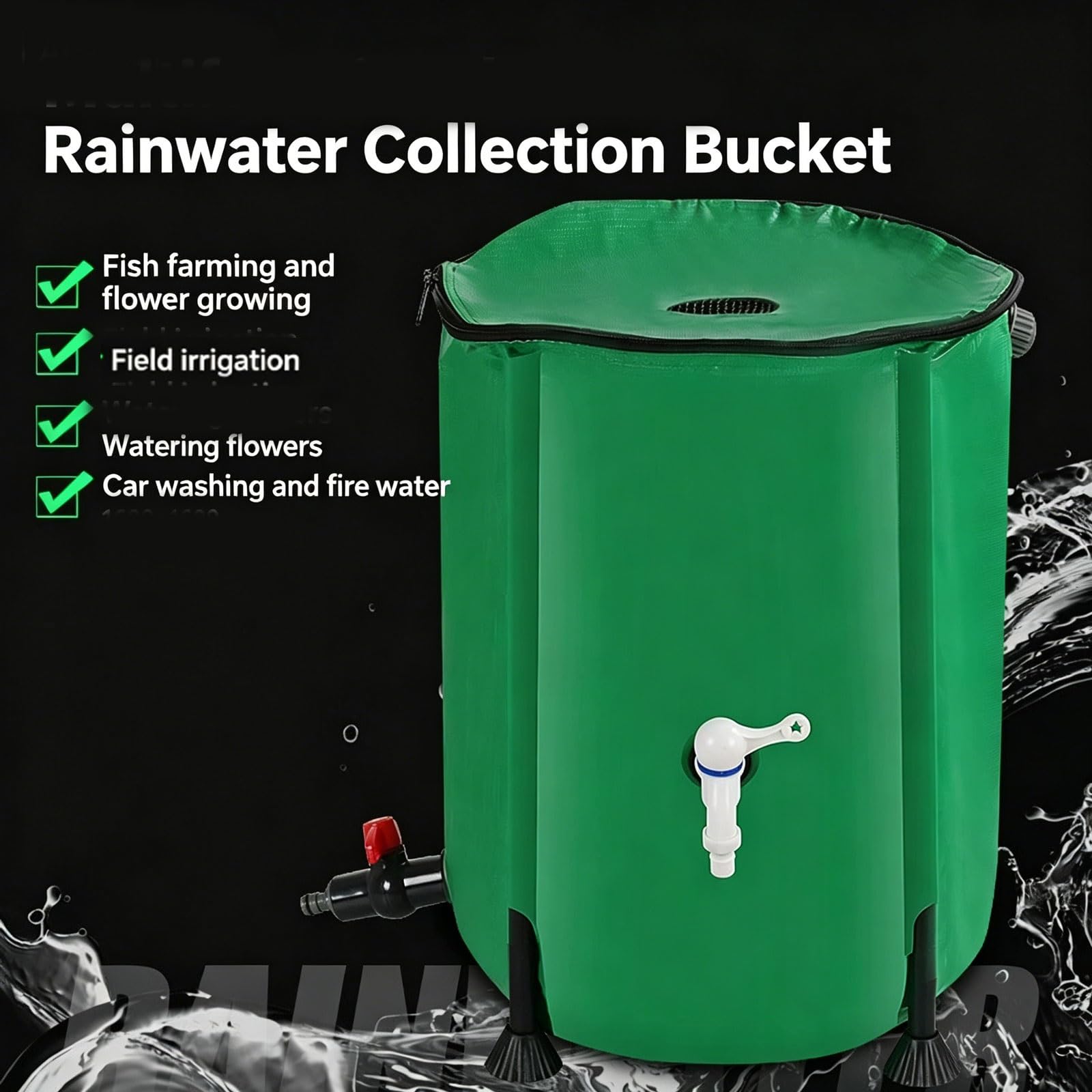Depósito plegable de recogida de agua con barril de lluvia, sistema de almacenamiento portátil de PVC de 50-1000 L con parte superior de malla para necesidades de riego de césped, jardín y granja
