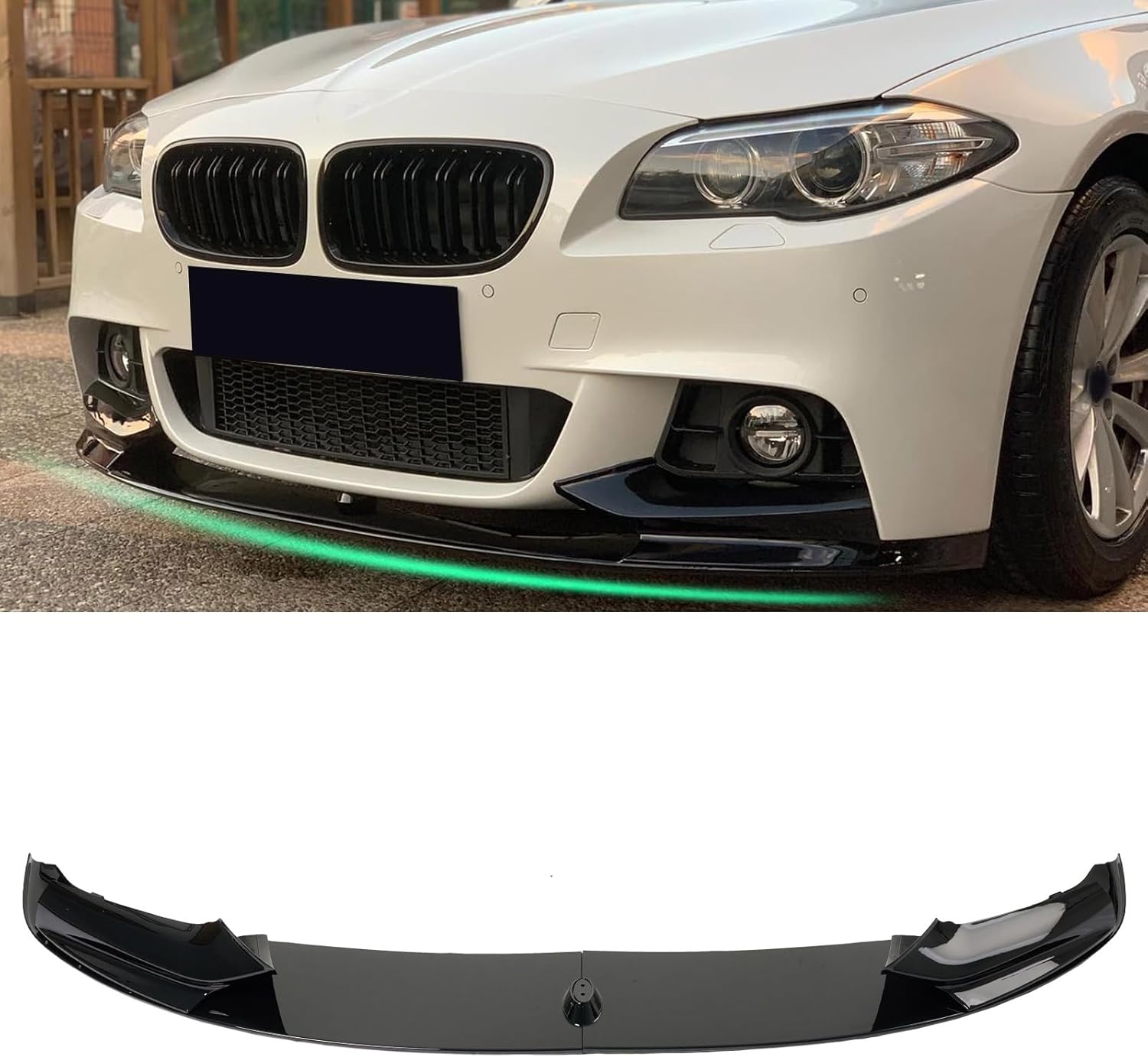 KHK Front Bumper Lip Spoiler for BMW 5 Series F10 528i 530i 535i 550i M-Sport Bumper 2011-2016,Glossy Black ABS Air Dam Front Splitter Body Kit Accessories