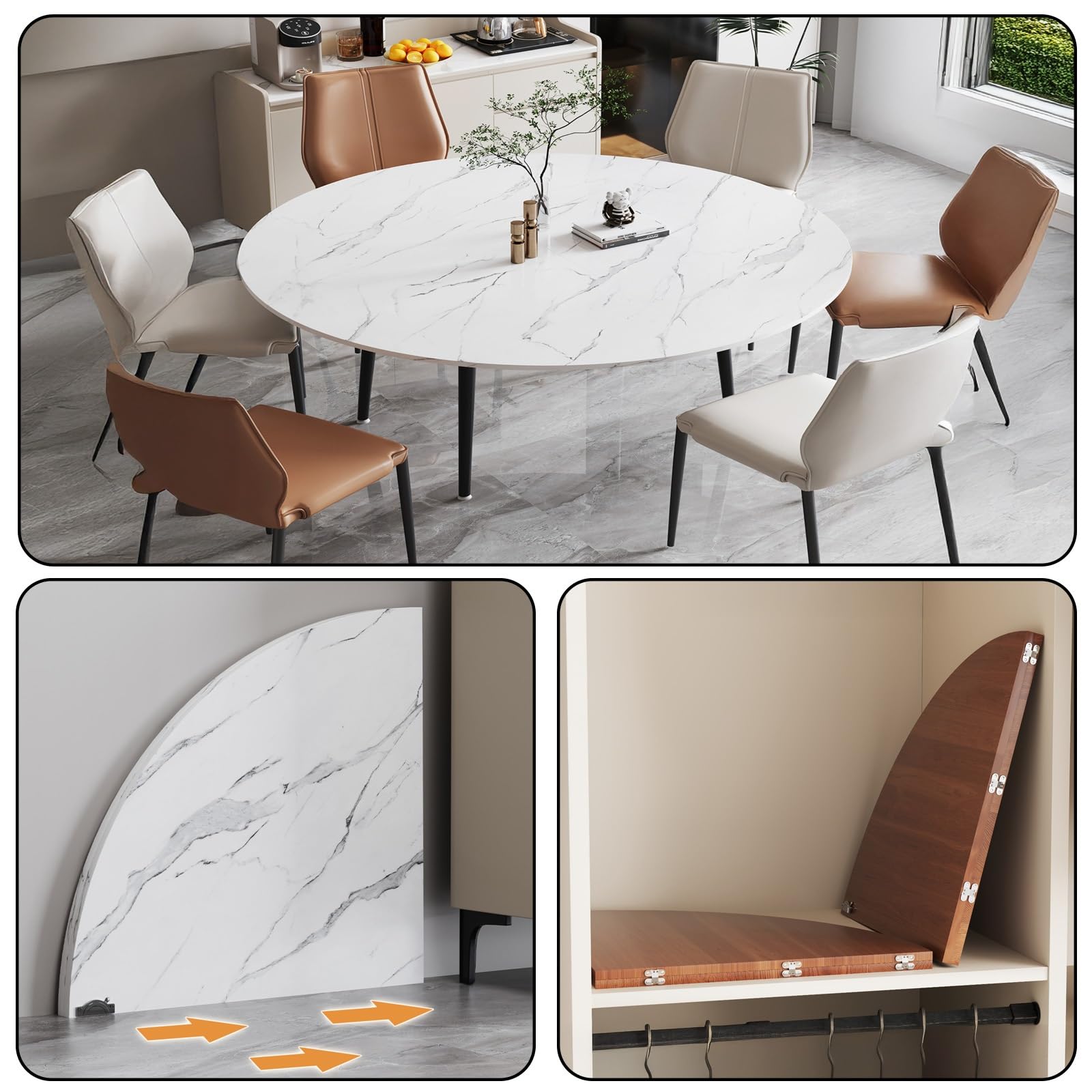 Tavolo rotondo pieghevole in legno, design salvaspazio, facile da pulire, ideale per ristoranti e riunioni di famiglia, allungabile ed elegante, finitura bianca, senza gambe