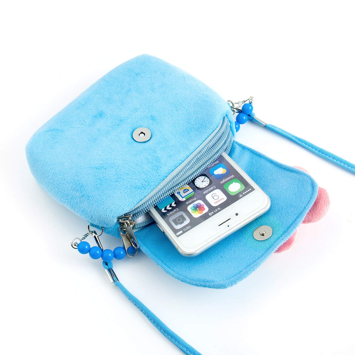 Comius Sharp Girls Princess Borse, Gioielleria per Bambini Bambine Simpatiche Borse, in Peluche con Collana Bracciale Anello e Orecchini Set, Borsetta da Principessa per Vestire fingere (Blue)