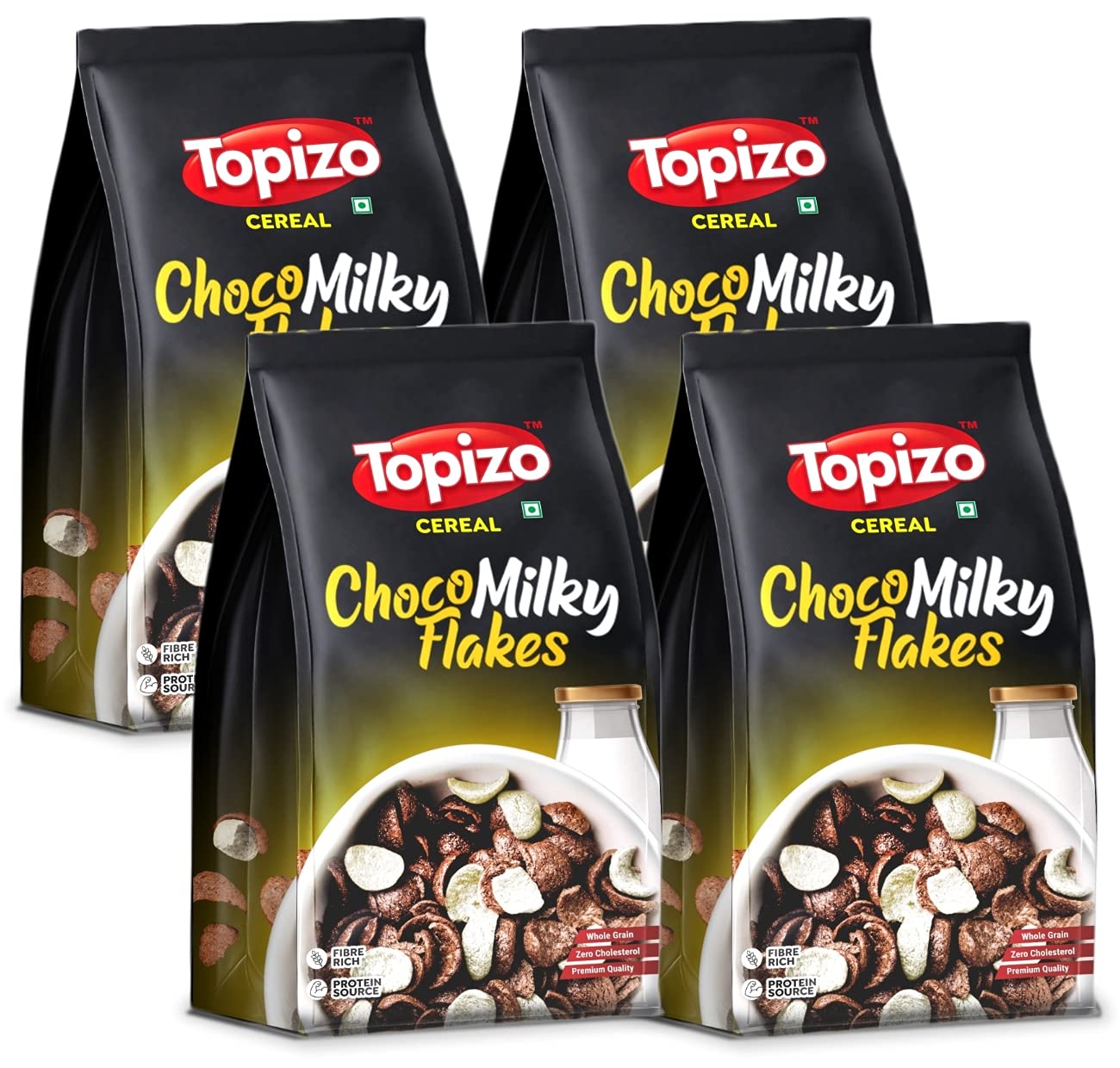 Topizo Cereal Choco Milky Flakes (Zero Cholesterol Duet Chocos Vanilla Chocos) Pack of 4, 800g