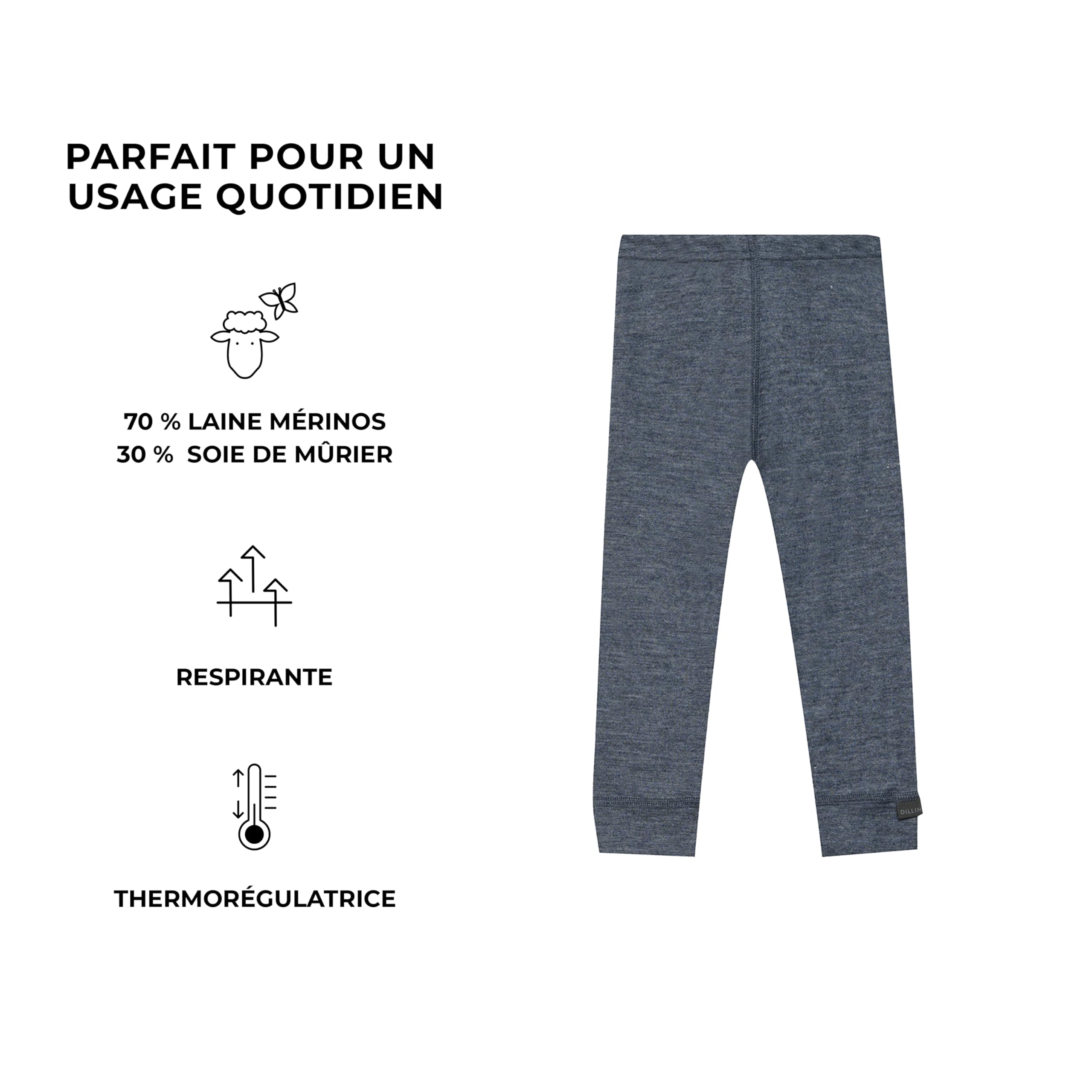 DILLING Legging pour bébé en Laine mérinos et Soie