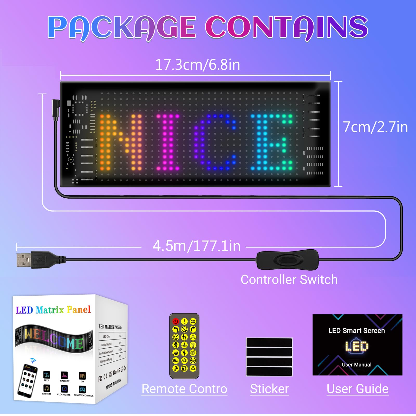 Programmeerbaar LED Bord, P6 Full Color LED Scrollpaneel, Doe Het Zelf Displaybord Met Aangepast Tekstanimatiepatroon Wifi Usb Bediening Berichtenwinkelbord 99x41cm P 010445365029