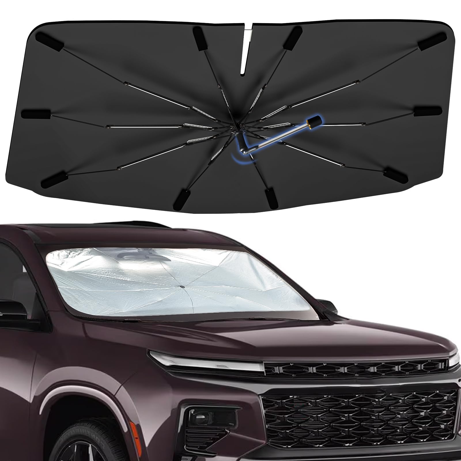 Windshield Sun Shade Umbrella for Chevrolet Traverse 2018-2026, Foldable Car Sunshade for Front Window, Highly Reflective Auto Sun Shield Visor for UV