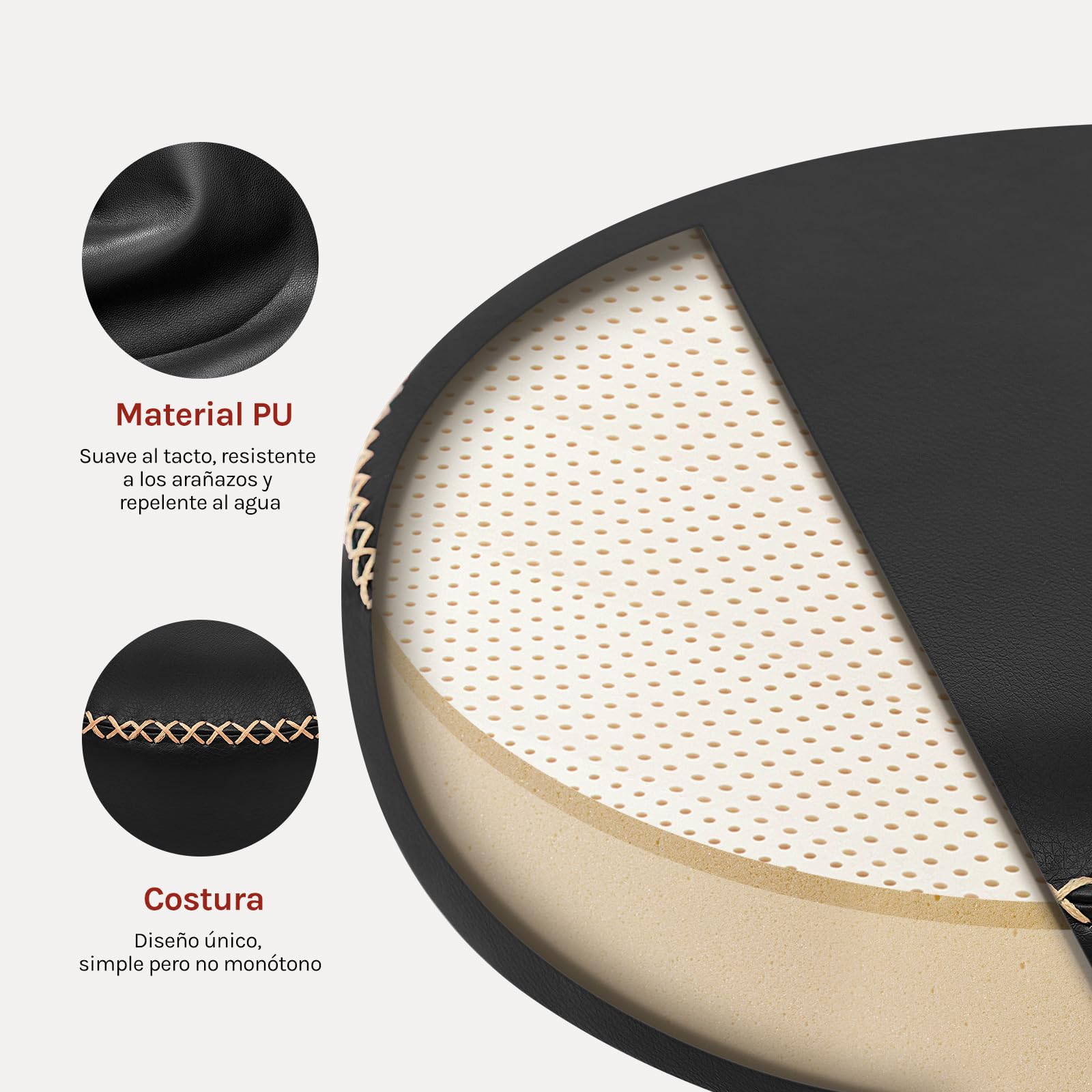 WOLTU Taburete con Ruedas, Taburete Oficina de PU, Negro | Silla de Trabajo, Altura Ajustable, Silla Giratoria para Masajes, Oficina, Clínica y Laboratorio