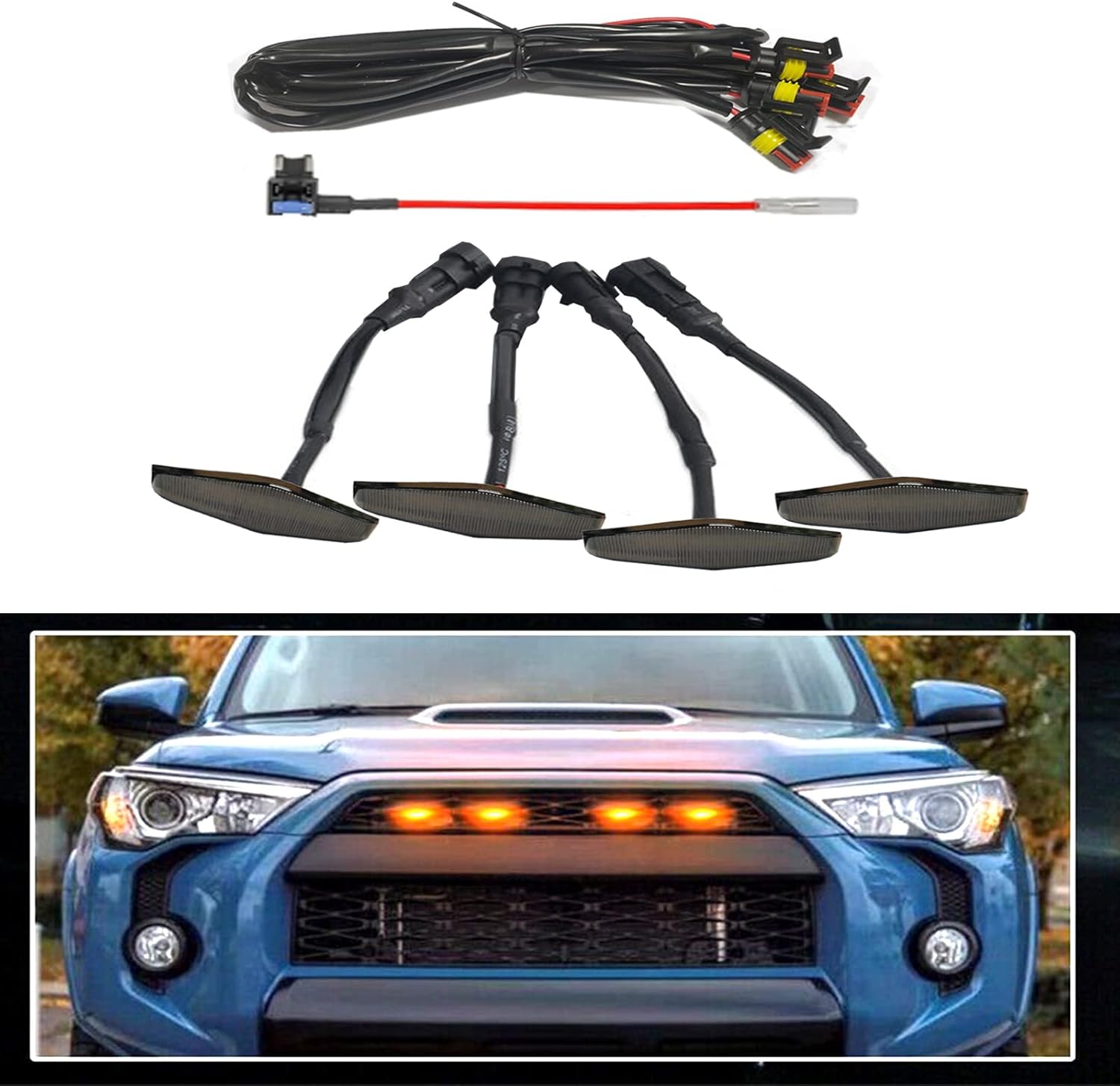 Car Grille LED Lights,12V Amber Front Bumper Grilles Grid Lights Waterproof,Spotlight Breaking Fog for 2014-2019 OEM TRD Pro Aftermarket