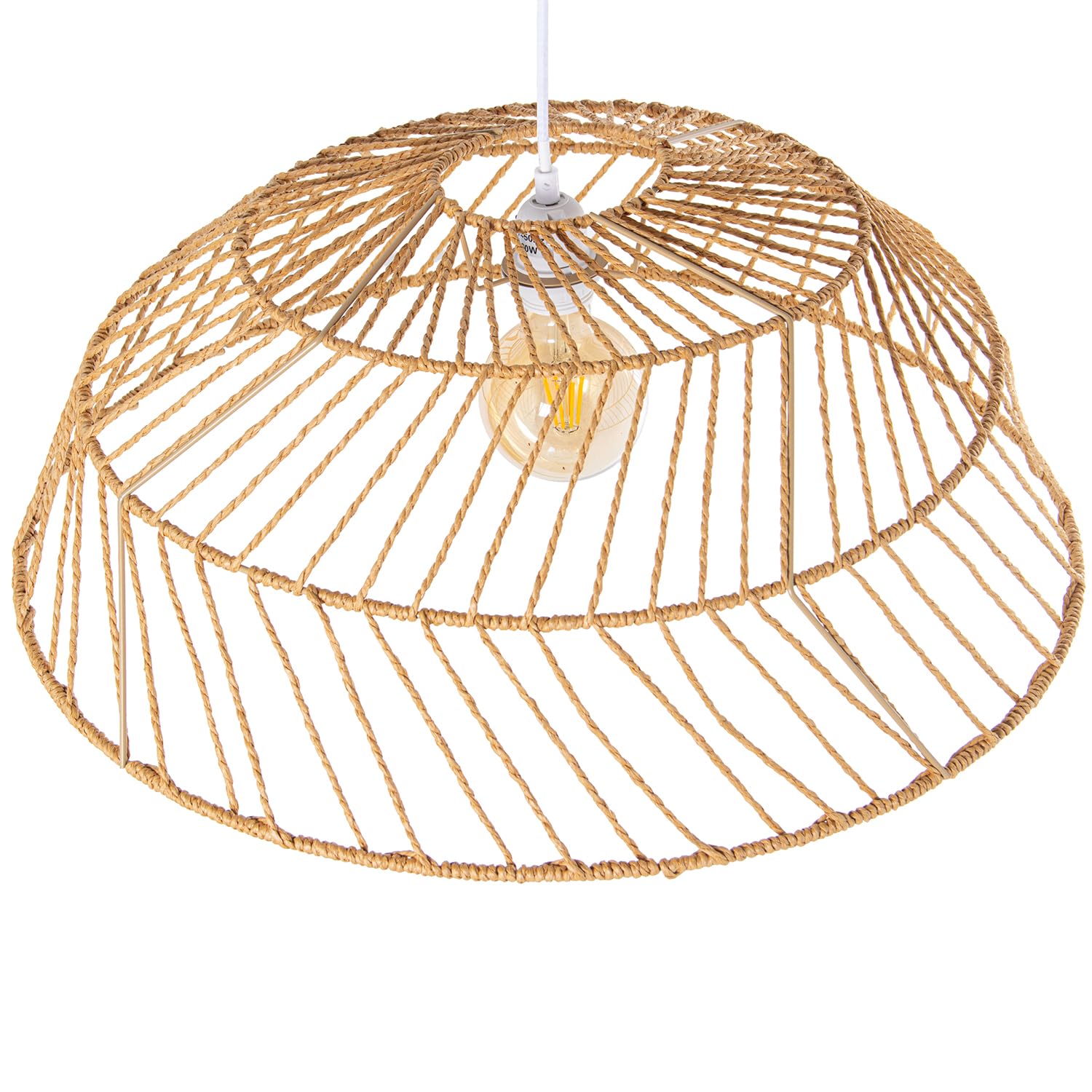 Lustre corde et métal noir cage E27 60x60x24cm pour salon moderne