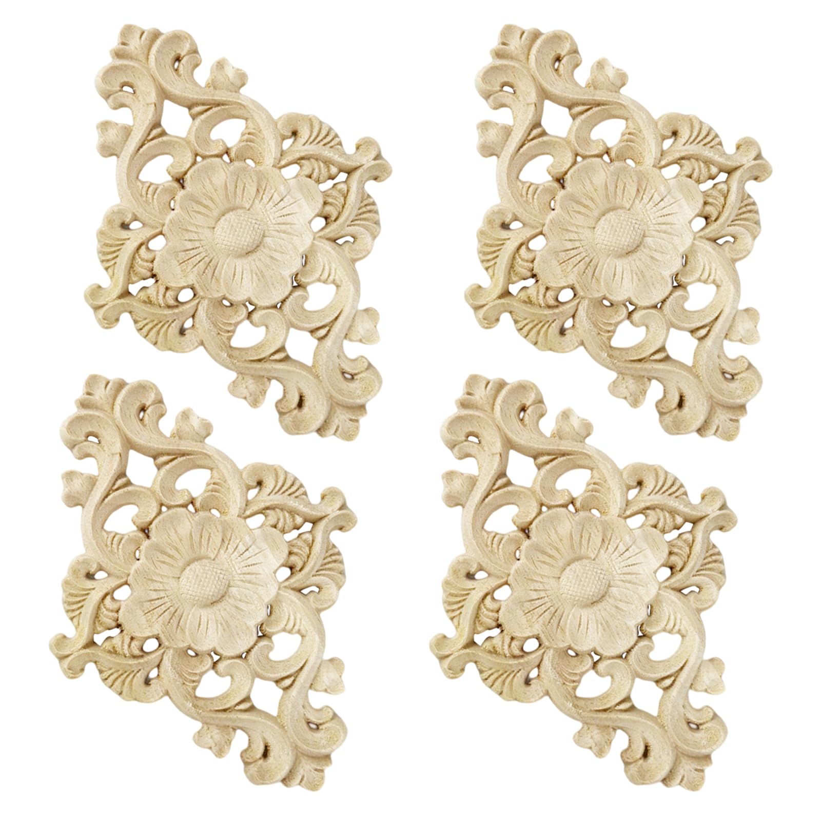 FRUHLING 4 adornos de madera tallados para muebles, apliques de tallado, adornos de madera sin pintar, para muebles, pared, armario, puerta, decoración DIY hecho a mano