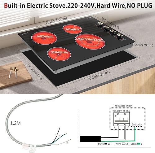 Miniatura 4 de Karinear Estufa eléctrica de 30 pulgadas, estufa eléctrica de 4 quemadores, estufa radiante integrada con quemador expandible, control de perilla,