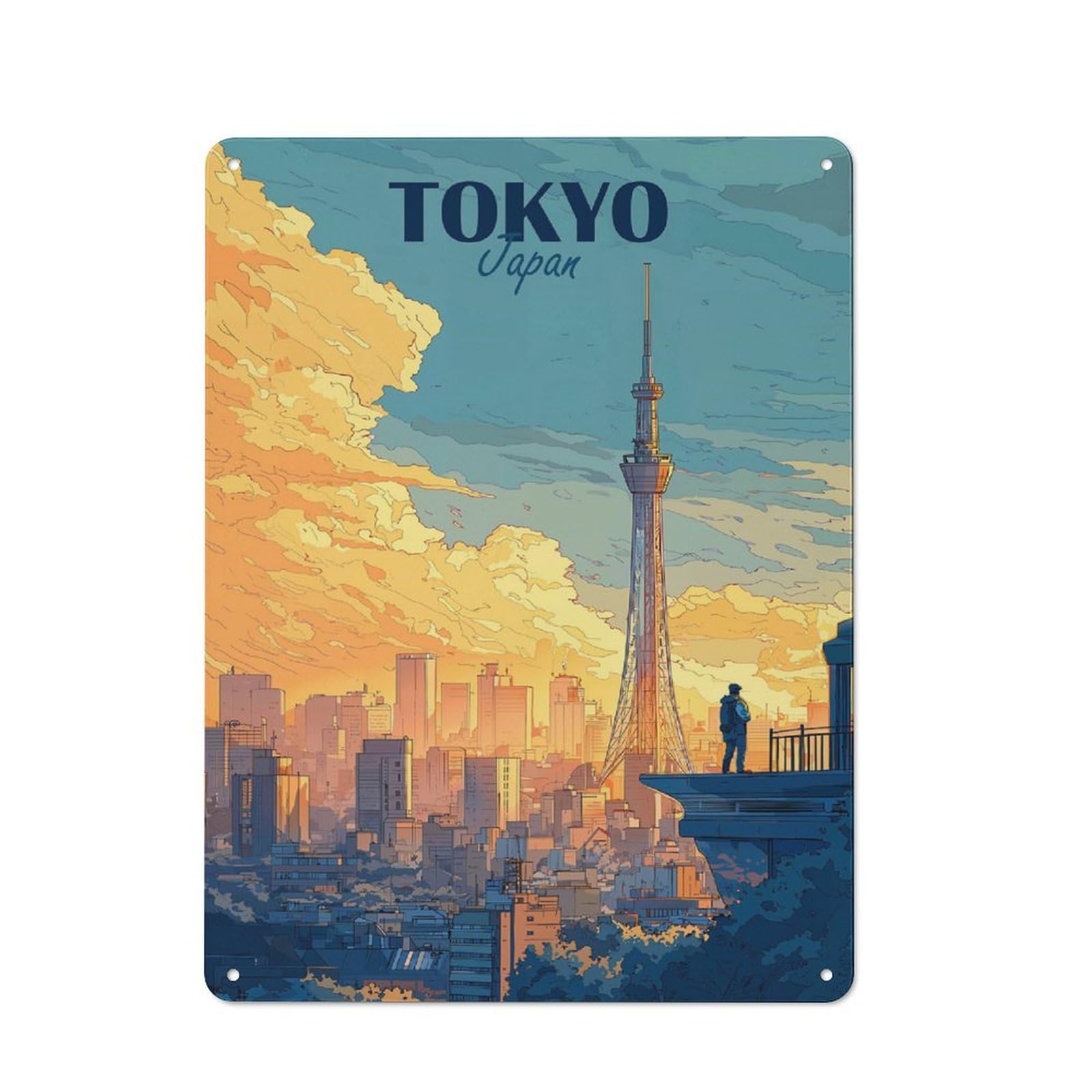 Tokyo Japan Cityscape Printed Metal Sign, Easy to Hang Plaque for Living Room, Hallway, Kitchen Or Pet Corner, 40x30cm