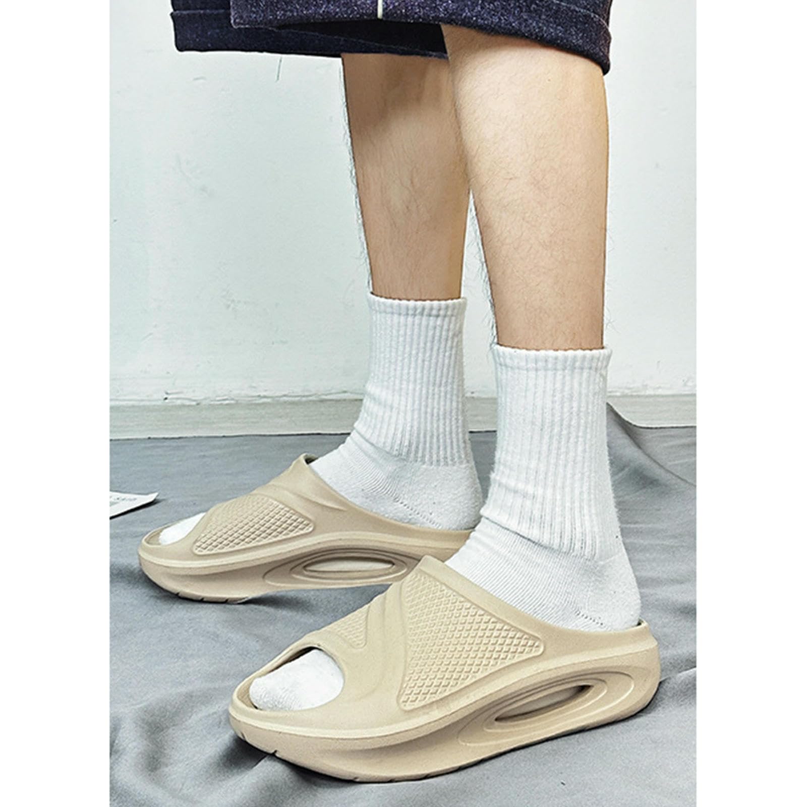 Claquette Hommes Slippers, Tongs Anti-Skid, Sandales Bidirectionnelles Extérieures pour D'été-Blanc Cassé-40-41