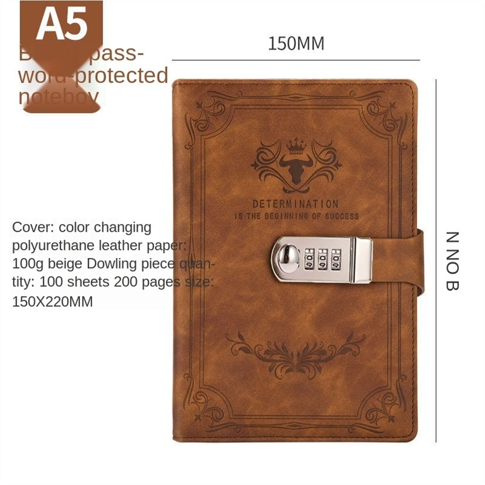 Passwortbuch mit Schloss Tagebuch verdicktes kreatives Handbuch Student Notizblock Notizbuch Binder Hardcover Notizbuch