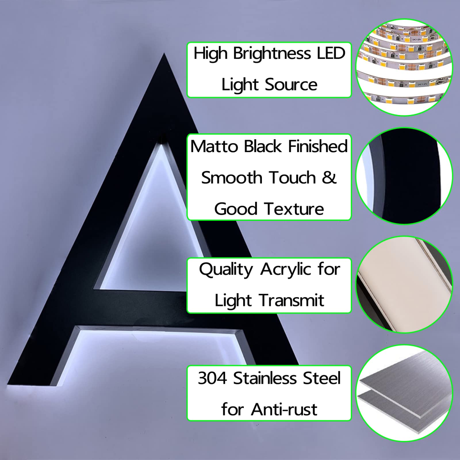 Moderne LED-Hausnummer Mit Hintergrundbeleuchtung 16" Edelstahl Leuchtende Adressnummern Für Den Außenbereich Beleuchtete Hausnummern Beleuchtete Adressschilder Für Haus