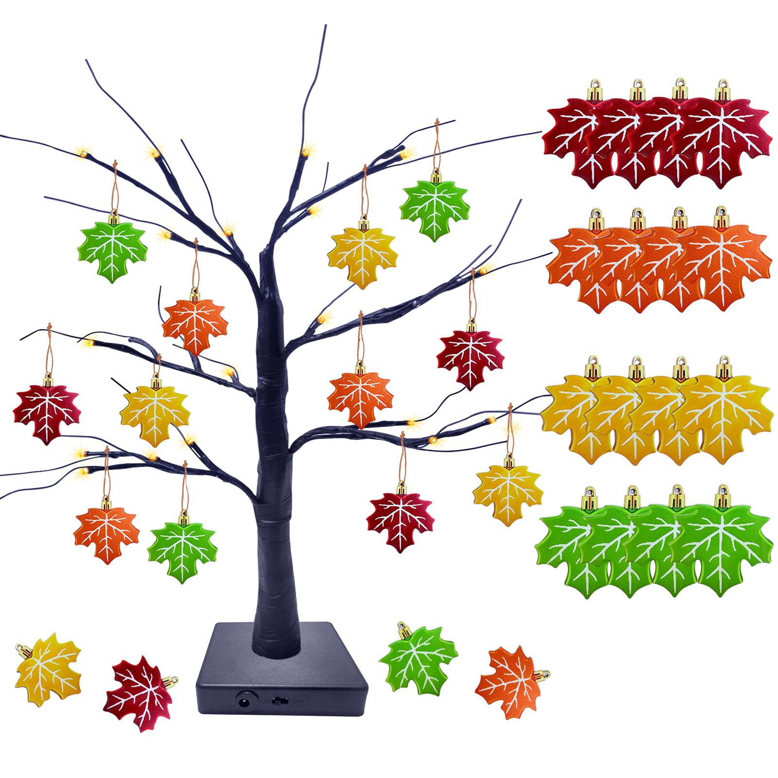Arbre lumineux LED noir et 16 décorations automne Thanksgiving