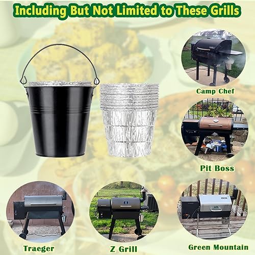 Miniatura 2 de Cubo de grasa para ahumador de pellets con paquete de 20 forros desechables de papel de aluminio para Traeger, Oklahoma Joe's, Pit-Boss, Camp Chef,