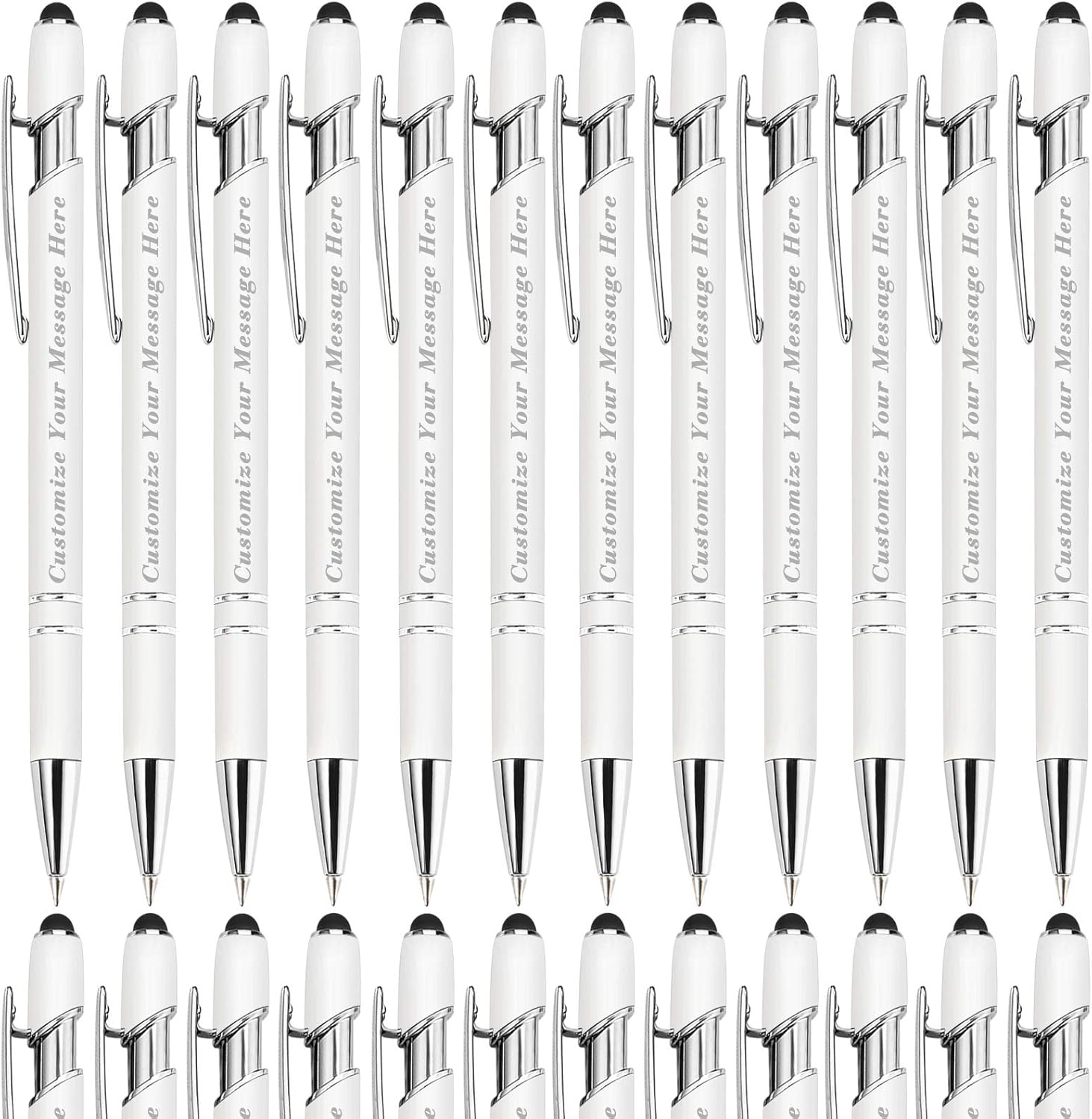 24 Pcs Personalized Pens with Stylus,Custom Engraving Ballpoint Pens,Imprinted with Your Logo or Message for Christmas, Graduation And Birthday,Black Ink,Medium Point
