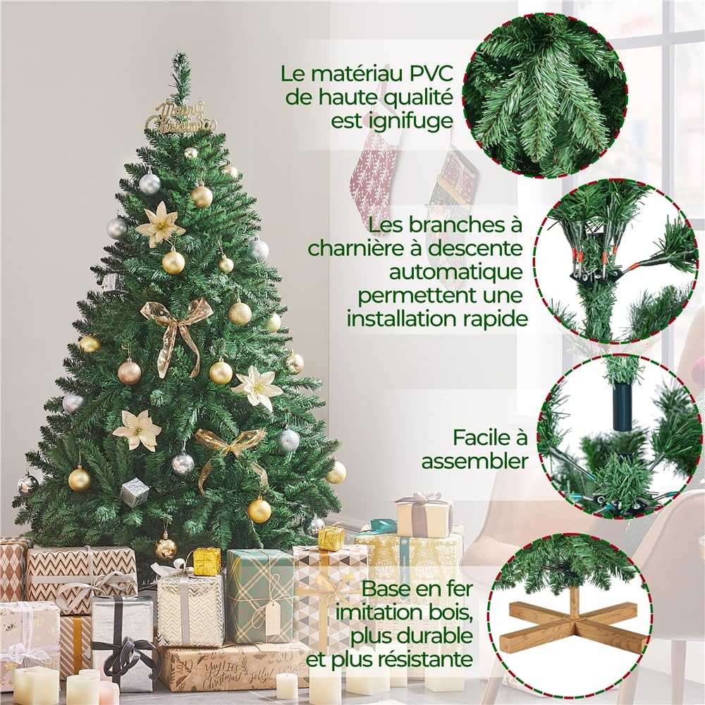 Yaheetech Sapin de Noël Artificiel 152 cm avec 437 Branches, Arbre de Noël Décoratif en PVC avec Support en Métal