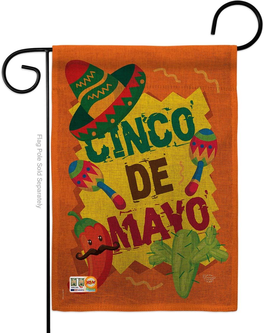 Cinco de Mayo Burlap Garden Flag Summertime Party Cactus Pinata Sombrero Mexican Fiesta Outdoor Small Decorative Gift Yard House Banner Double-Sided Made In USA 13 X 18.5