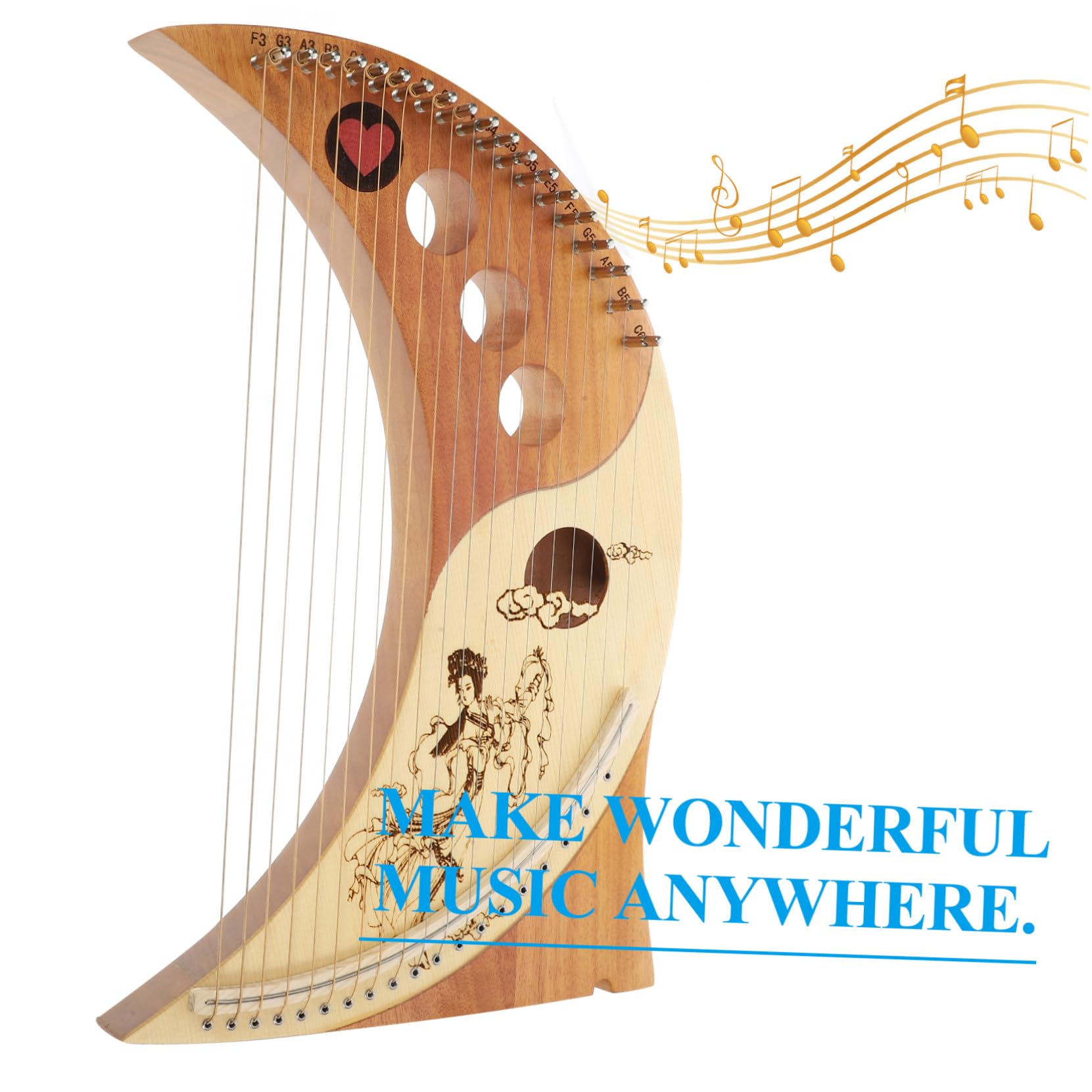 Yardwe 19-saitige Lyre Harfe aus Zedernholz Tragbares Saiteninstrument mit Vollem Klang und Warmem Ton Inklusive Ersatzsaiten und Plektrum für Kinder und Anfänger Zufällige Farbe