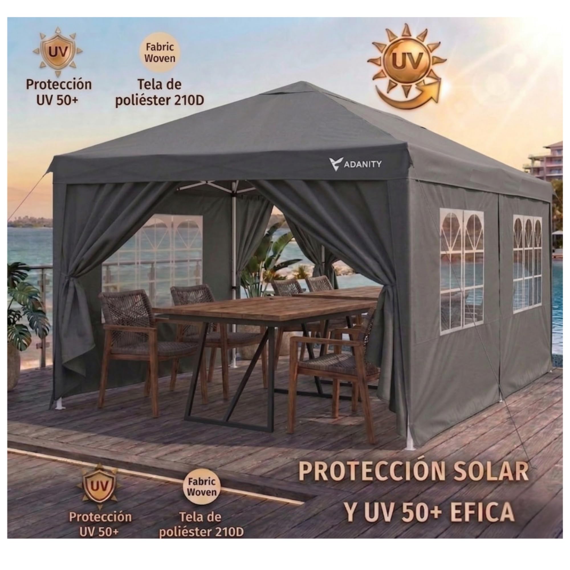 Carpa Plegable 3x6m Profesional XL - Cenador Jardín Gigante 18m² con 5 Paredes (Ventanas y Puertas) - Lona Oxford 210D Impermeable UV - Estructura Acero - Incluye Bolsa y Anclajes