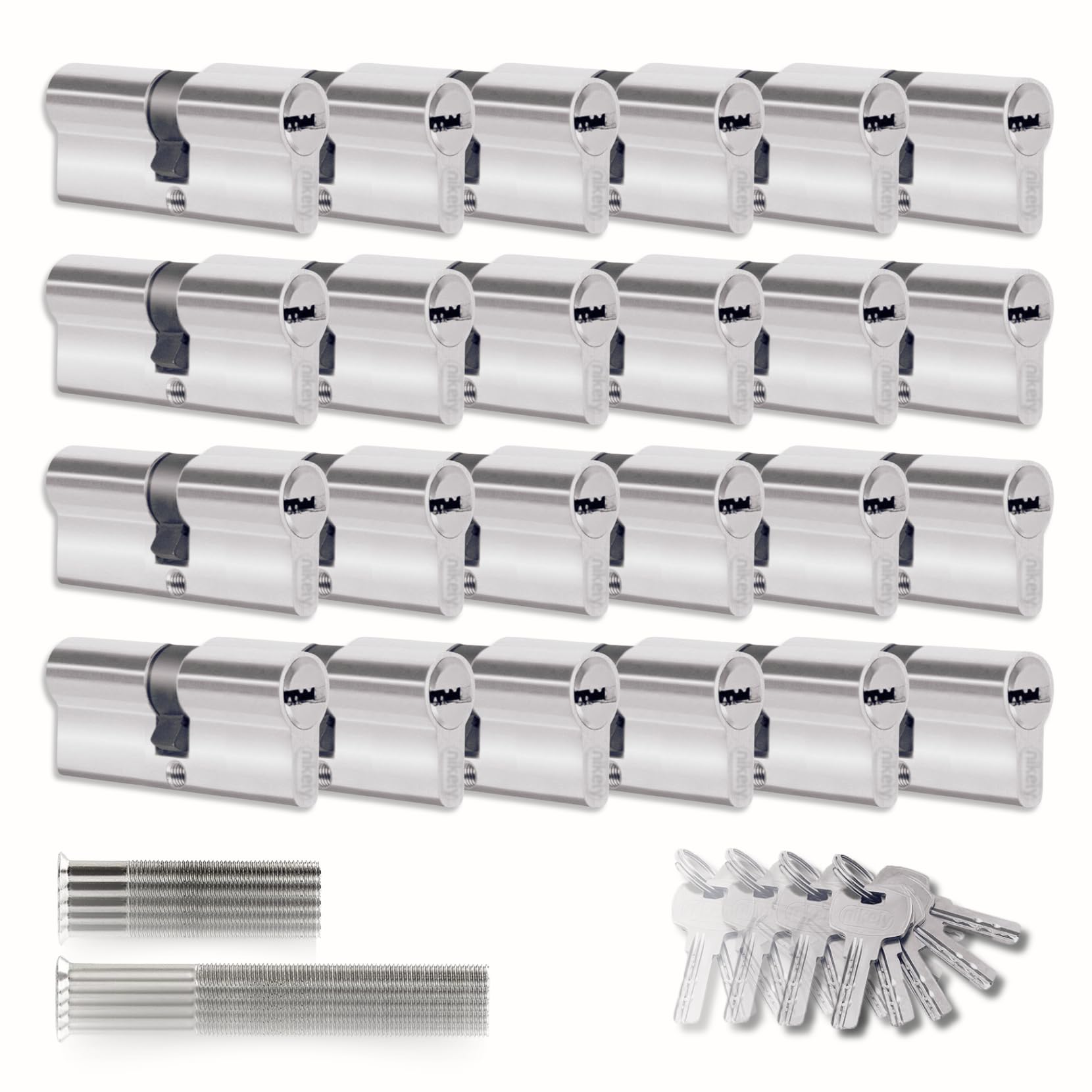 Set of 24 Lock Cylinders 30/30mm, Double Lock Cylinders, 120 Keys and 48 Screws Included, Easy Installation, Keyed Alike for Doors and Garages, Length 60mm — image 1