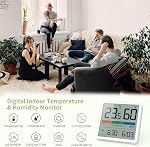 NOKLEAD Hygrometer Indoor Thermometer, Desktop Digital Thermometer with Temperature and Humidity Monitor, Accurate Humidity Gauge Room Thermometer with Clock for Home Garage Greenhouse Wine Cellar (WHITE)