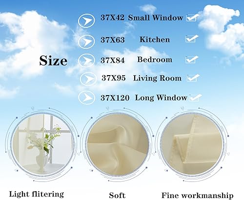 Miniatura 7 de AZRMT Cortinas traslúcidas grises para ventana pequeña de 63 in de largo para cocina, dormitorio o sala de estar, cortinas clásicas con bolsillo