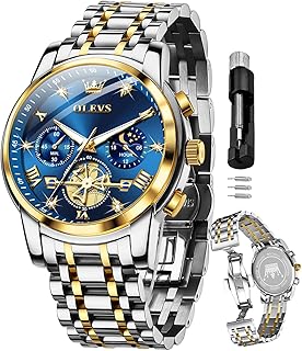 OLEVS Mens Chronograph Watch Gold Silver Stainless Steel Chain Quartz Wrist Watches Business Dress Waterproof Luminous Date Watch