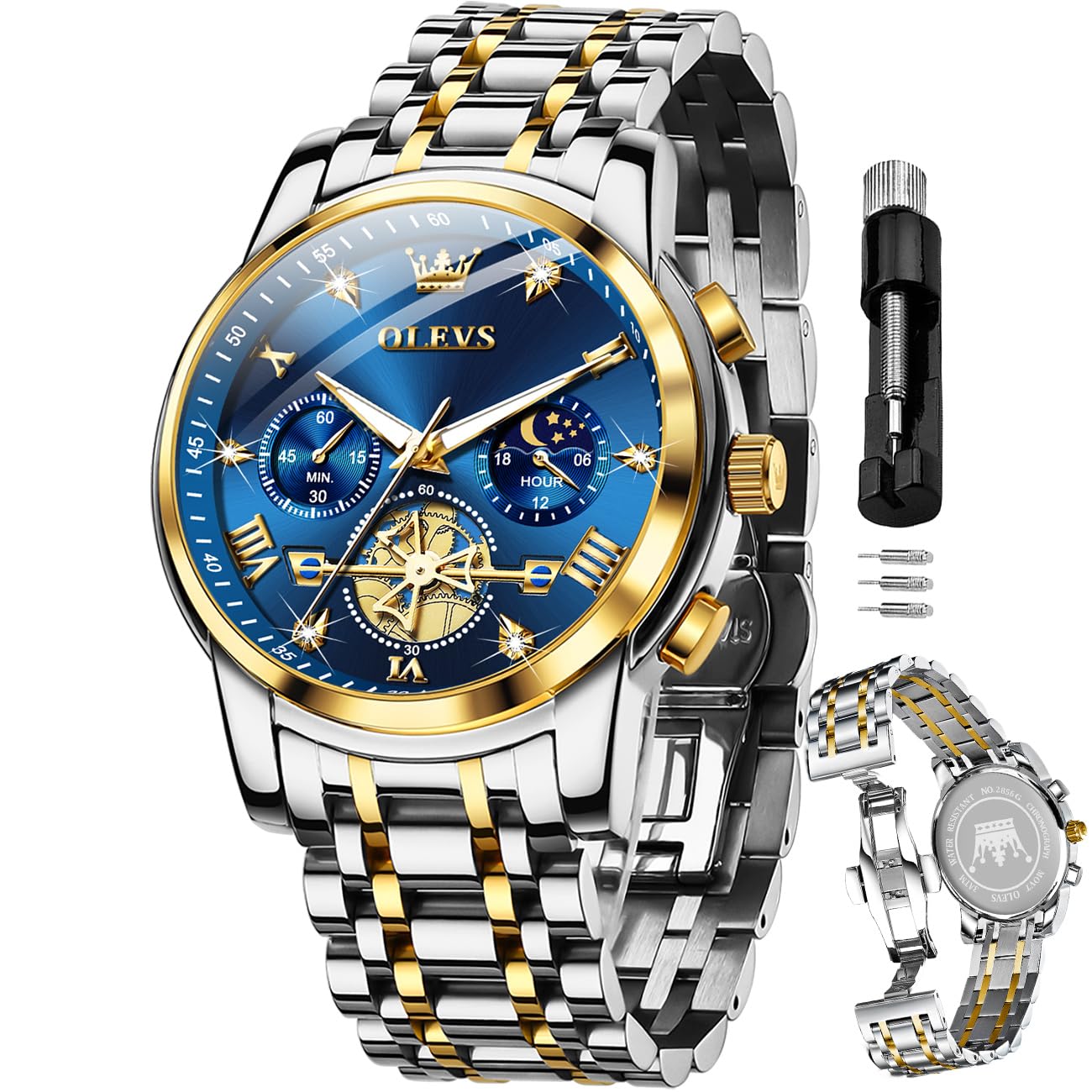 OLEVS Mens Chronograph Watch Blue 2856:J-BLUE