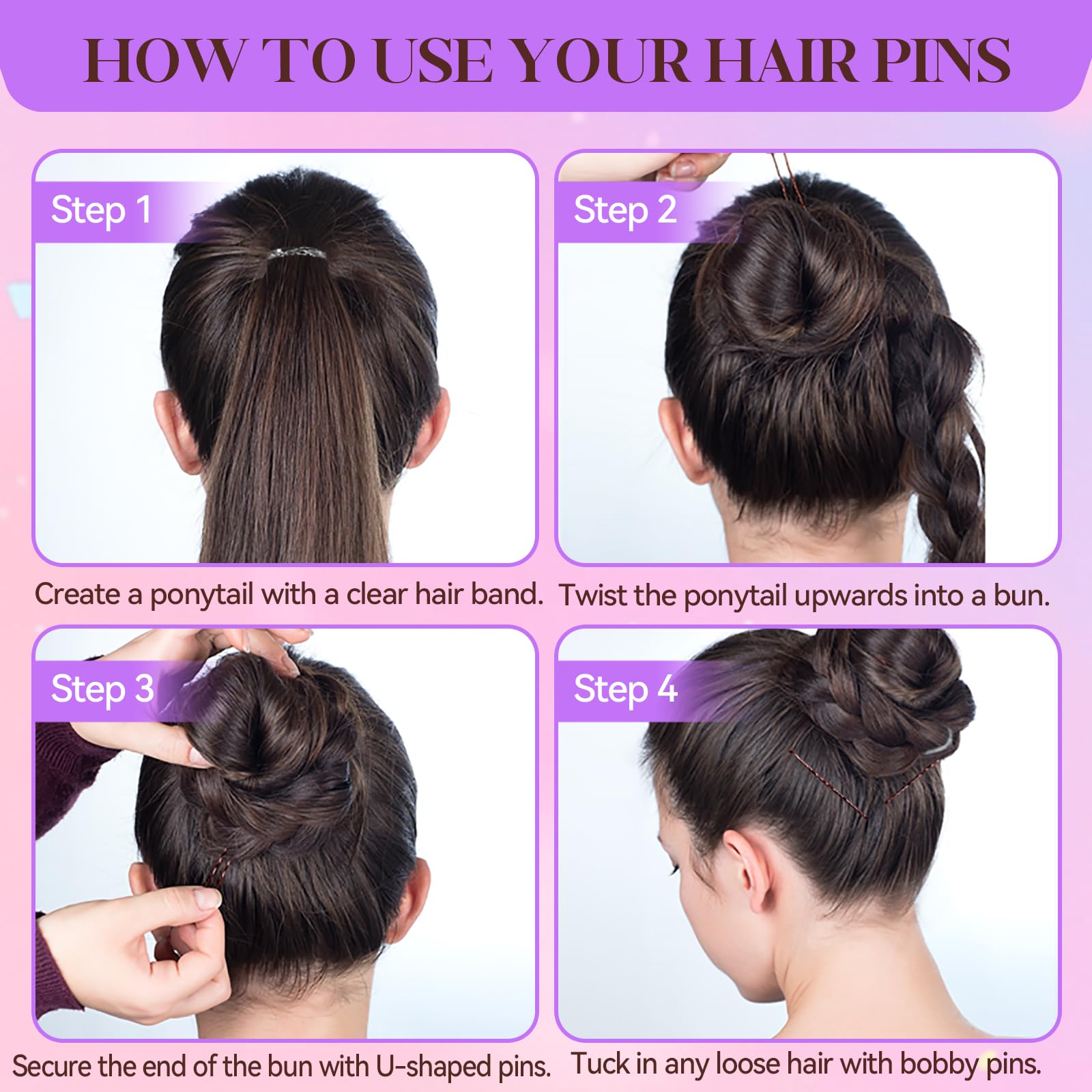 Juego de 300 horquillas para el pelo con caja de almacenamiento, 100 horquillas antideslizantes marrones, 100 horquillas invisibles para mujeres y 100 bandas transparentes para el cabello, bloquean el
