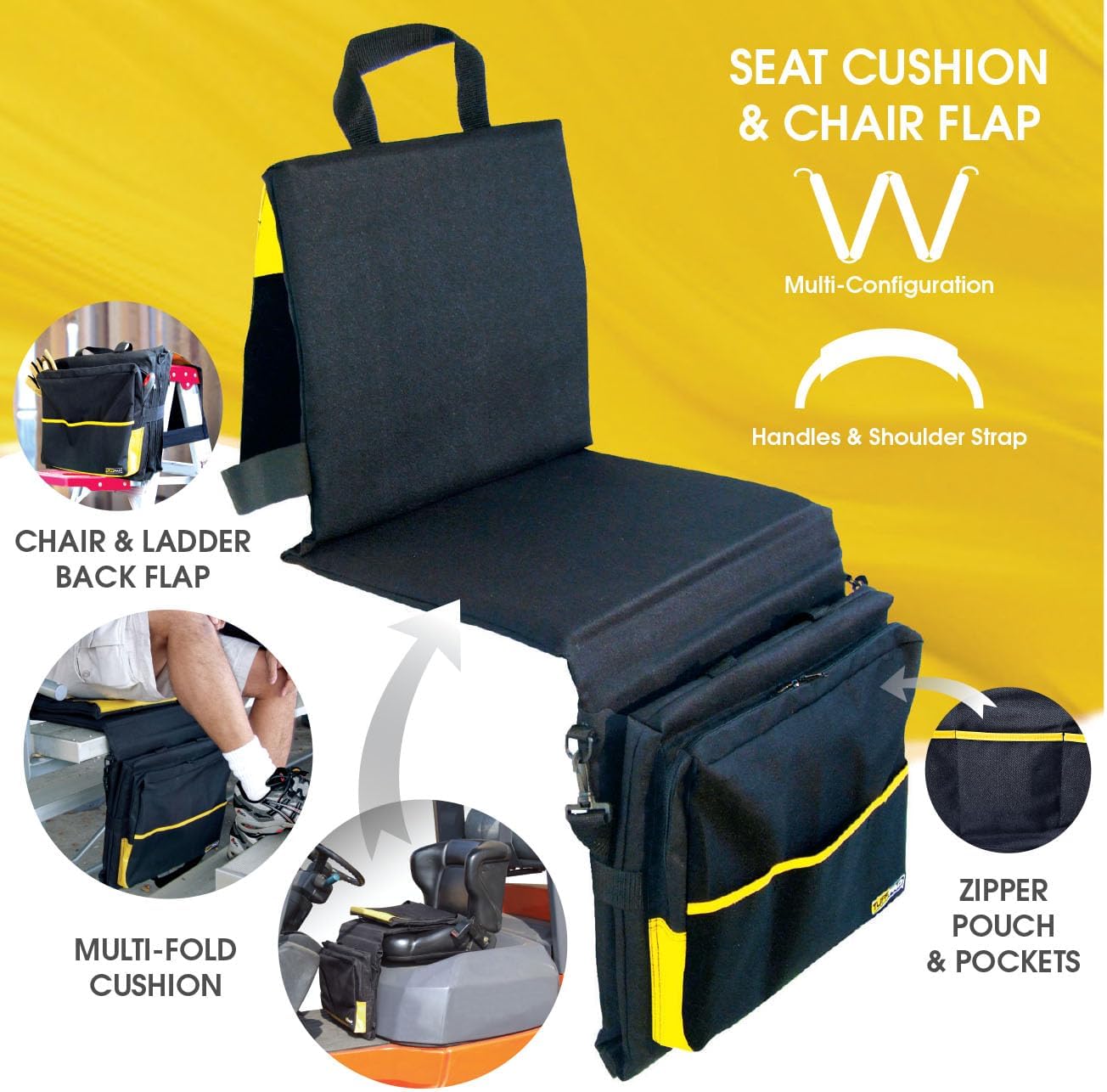 4-in-1 Work Cushion & Tool Bag – Knee Pad, Seat Cushion, Back Support for Construction, Plumbing, Gardening | Foldable Heavy Duty TUFFPAD
