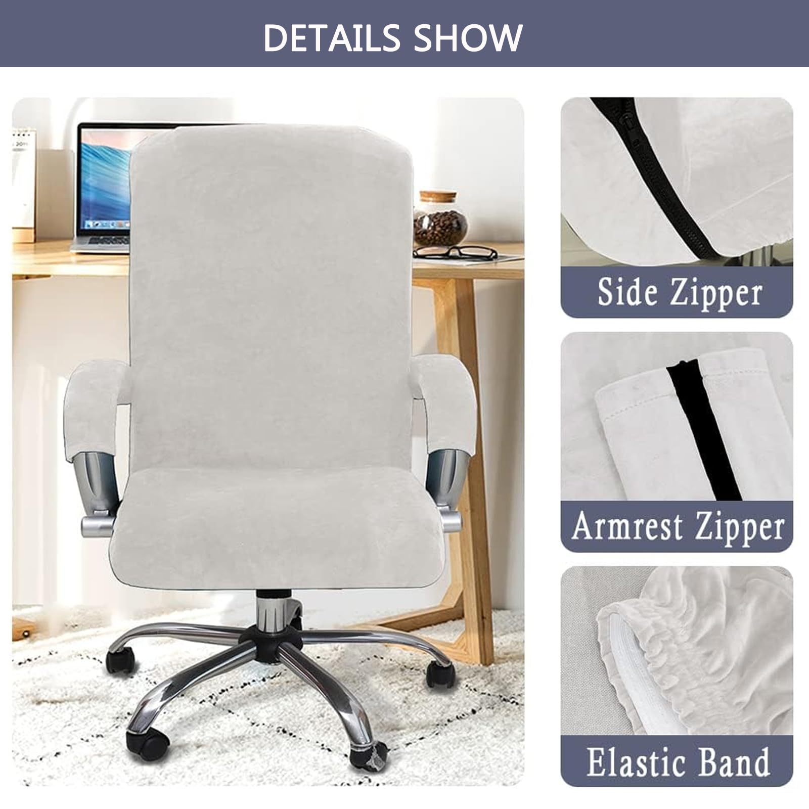 Coprisedia da ufficio in velluto, antiscivolo, elastico, per sedie da scrivania, elegante, bianco e marrone, extra large e facile da pulire