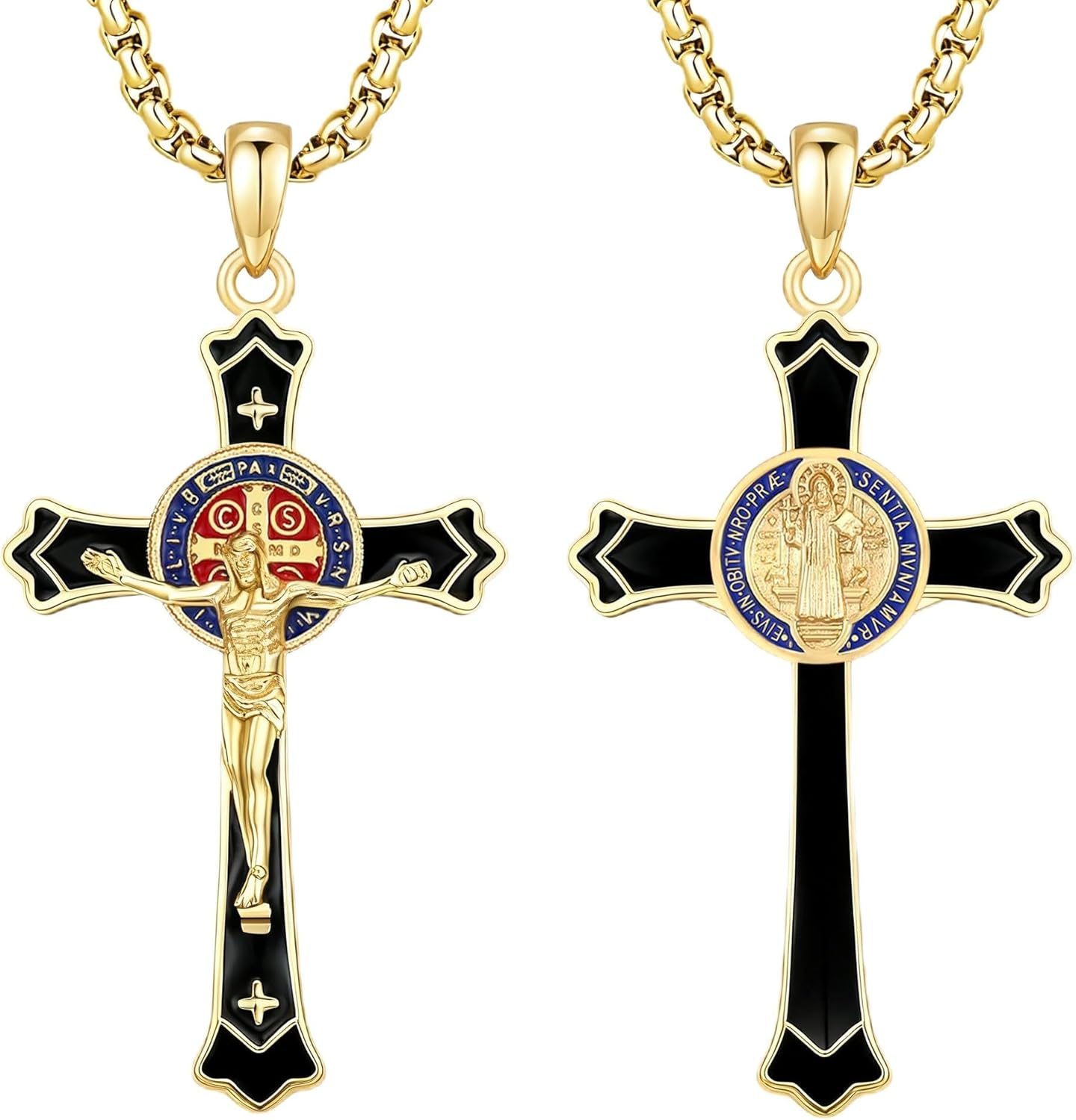 St Benedict Medals Necklace Patron Saint Medalla De San Benito 925 Sterling Silver San Benito Medalla Cross Pendant Religious Amulet Jewelry for Men Women