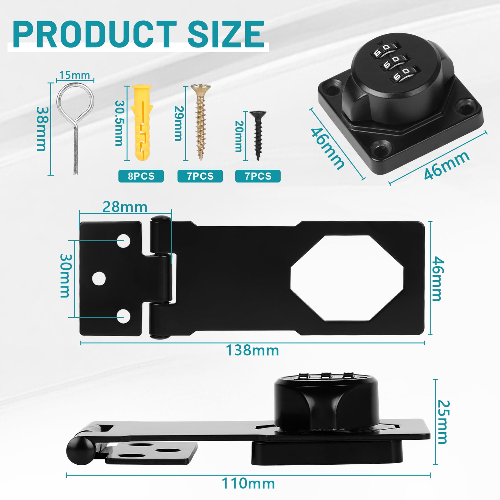 1 pieza Cerradura mecánica con combinación de 4. 5in cerraduras de hasp contraseña Cerradura de combinación de 3 dígitos con tornillo Cerradura de seguridad para puertas, cajones, Negro