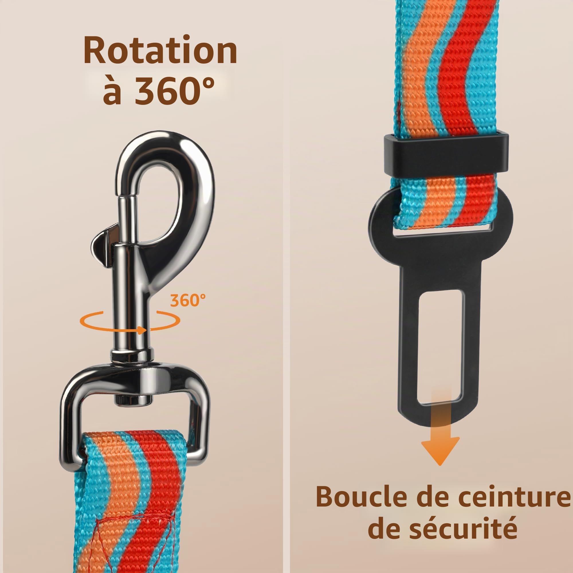 AYADA Ceinture Chien Voiture Securite Réglable Nylon Elastique Antichoc,Attache Chien Voiture Voyage Indéchirable Harnais Chat Animaux Compagnie Laisse Agrafe Métal Accessoires Mousqueton (Bleu Ciel)