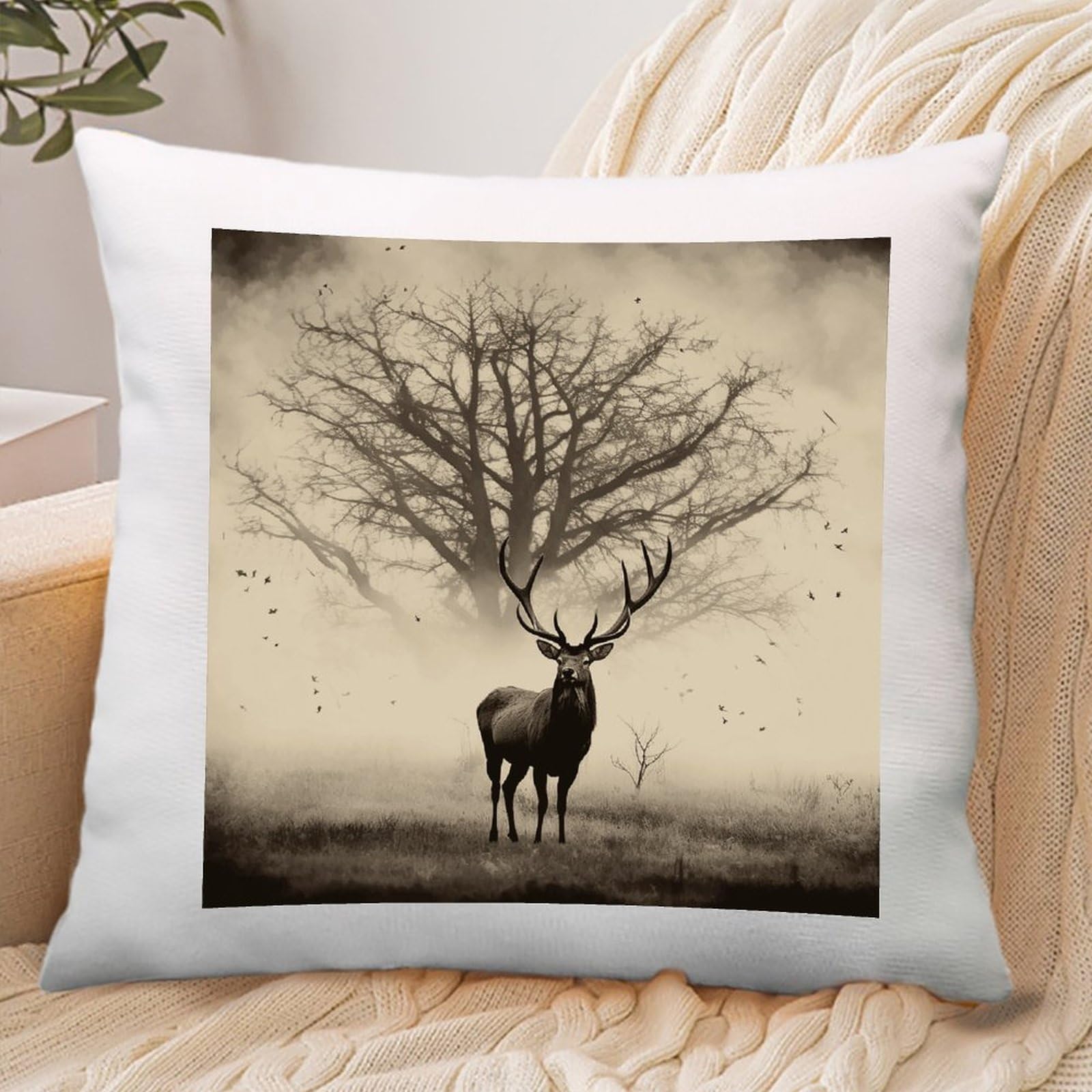 VstaDank Abstract Tree Elk Picture Throw Pillow Covers Square Cushion Cases with Zipper Soft Cotton and Linen Pillowcase Luxury Cozy Pillows Shams Lumbar Pillow Shells for All Seasons