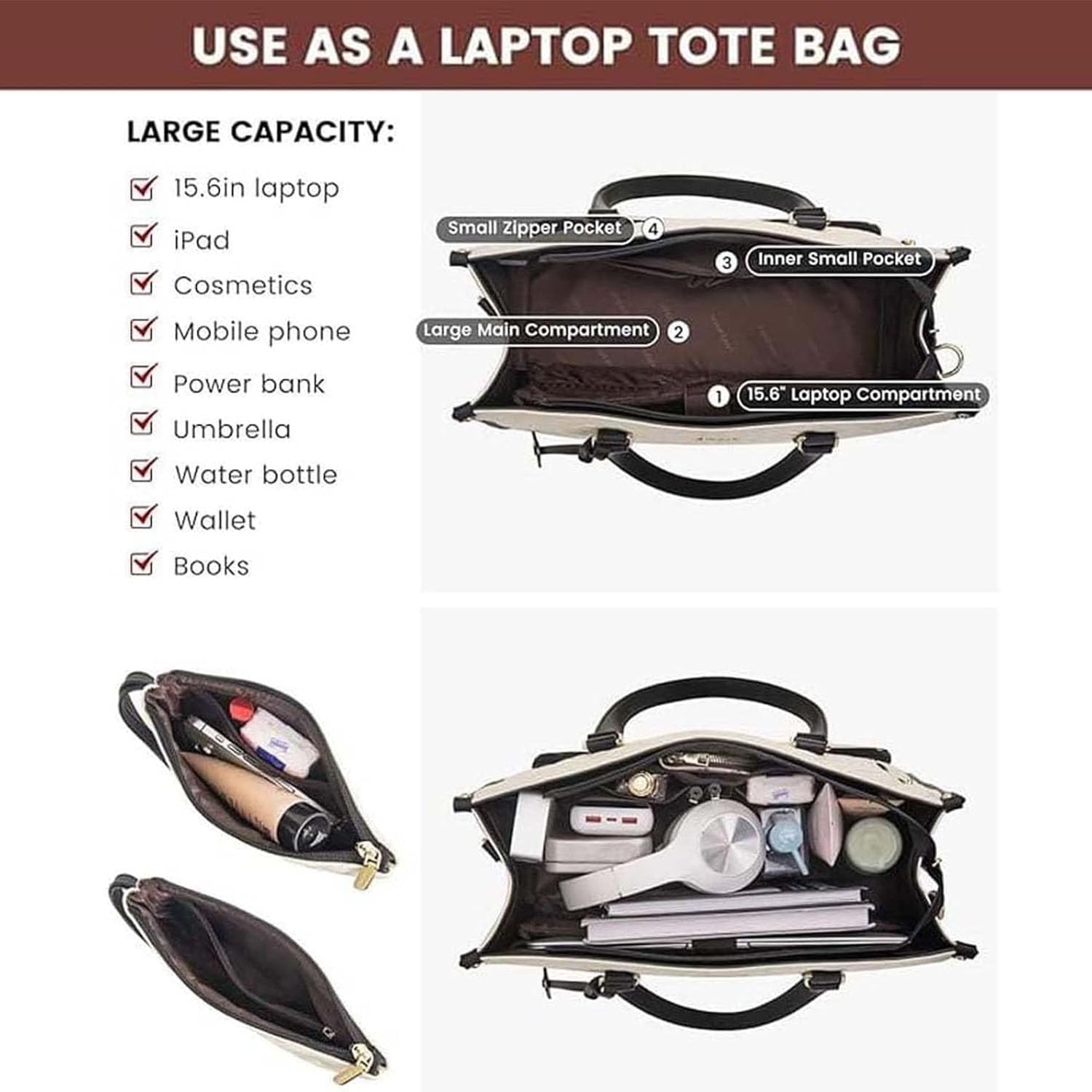 2 in 1 Tote Bag Lunch Bag Combo, Large Tote Bag with Lunch