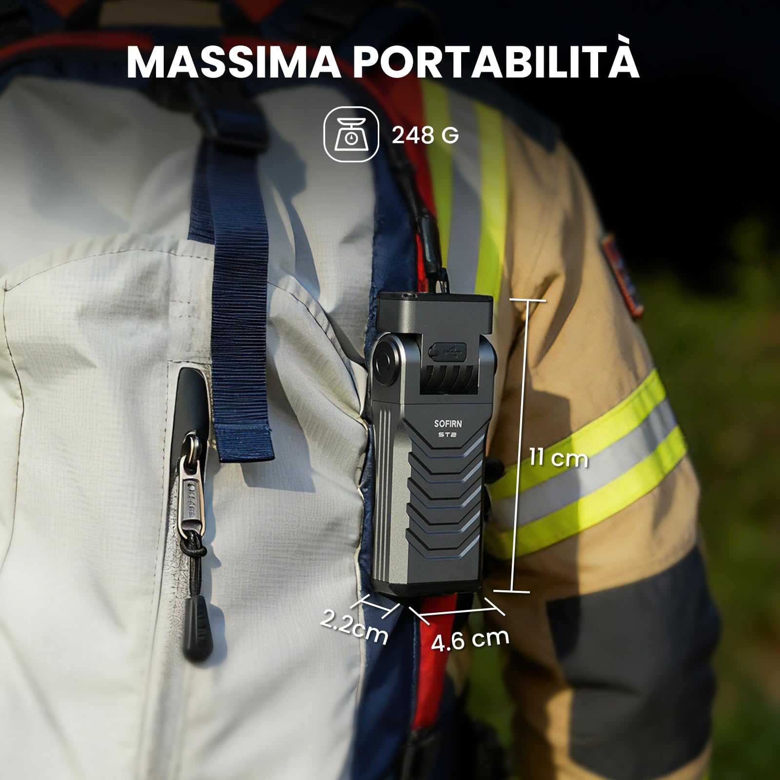 Sofirn ST2 EDC 3000LM LED torcia 3 in 1 luce bianca + 660 nm luce rossa + luce nera UV 365 nm ricaricabile USB-C, magnetica con clip, IPX6 per lavoro, officina, esterno