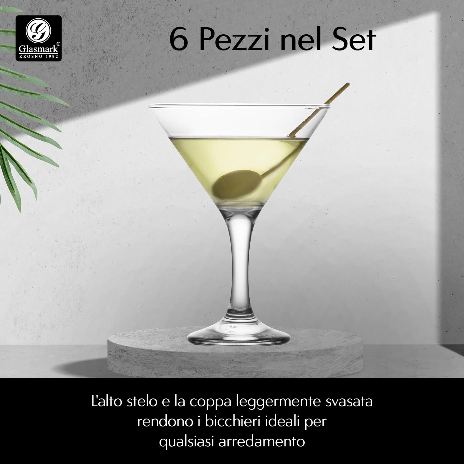 Glasmark KROSNO 1992 Bicchieri Set di Bicchieri per Martini Cocktail 6 Bicchieri da Martini con Stelo Lavabile in Lavastoviglie 6x150 ml
