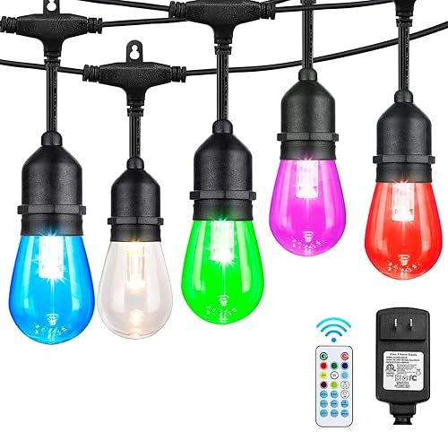 Miniatura 7 de Auroraworld Guirnalda de luces RGB para exteriores, 96 pies, regulables, cambio de color, impermeable, luces LED para patio con control remoto, 30