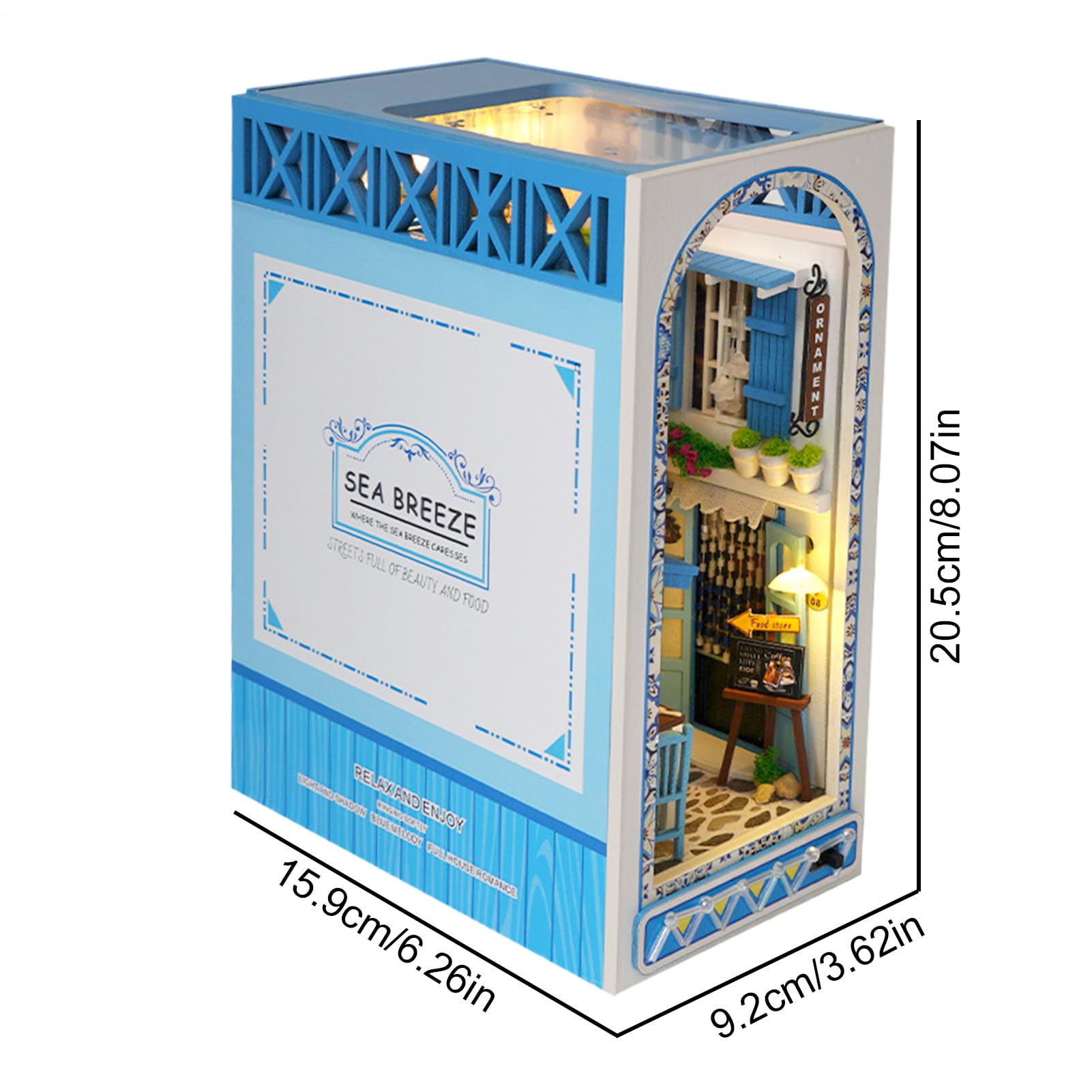 Zestaw miniaturowy 3D, drewniana bryza morska, zestaw miniaturowy do domku dla lalek, dekoracyjne sceny na książki, kreatywne składane podpórki do książek dla miłośników książek