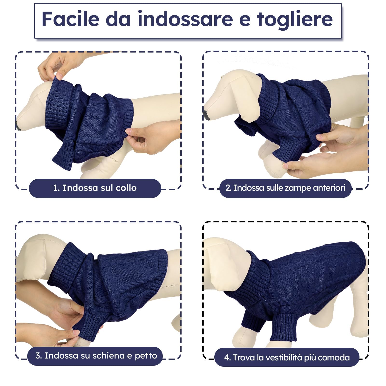 Queenmore Maglioncino Cane Taglia Piccola, Maglione Bassotto Caldo, Felpa A Collo Alto Ritorto, Vestiti Per Cani Gatti, Elastico Per Bulldog Francese Barboncino Chihuahua, Blu Scuro, S