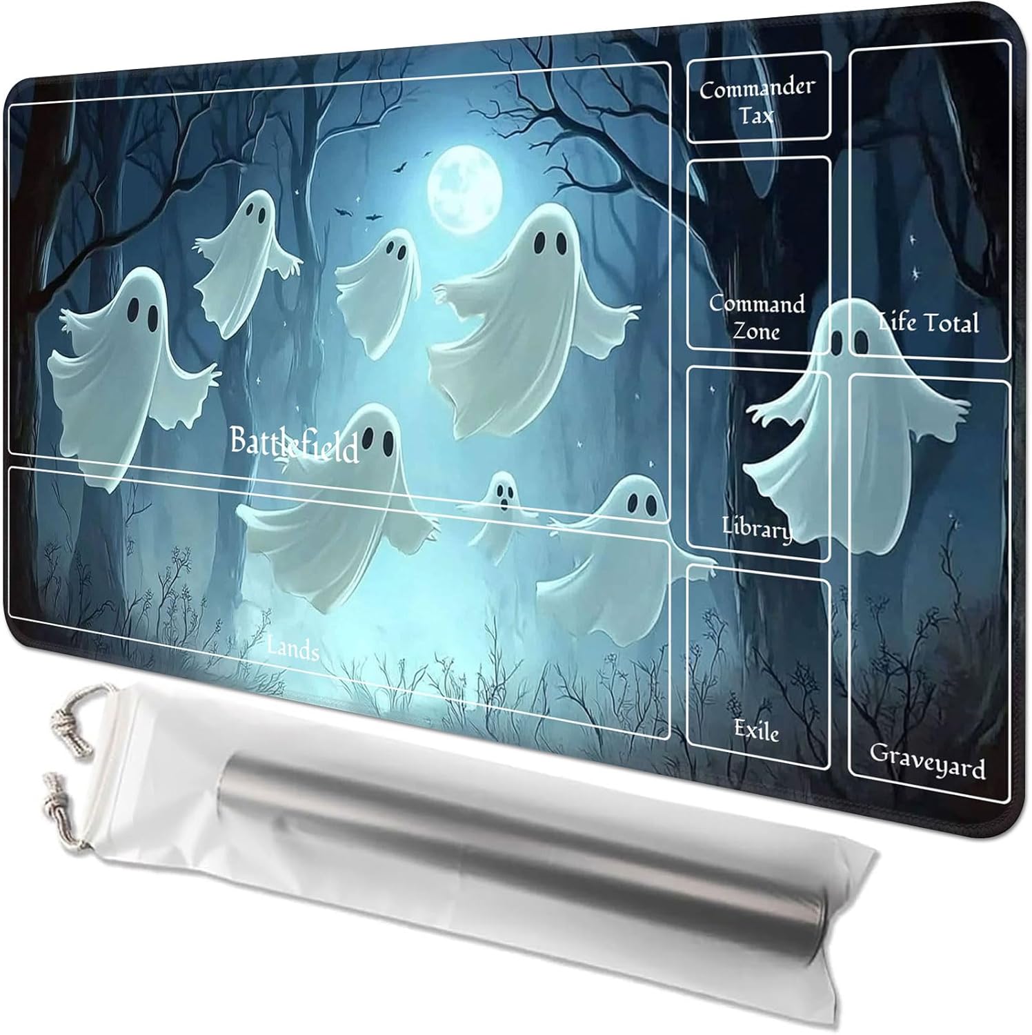 Card Playmat for MTG & TCG, 24x14 inch Non-Slip Magic Playmat & Zones, Durable Rubber Surface, Ideal for Card Games & Board Games, Portable with Storage Bag, America Falg Skull