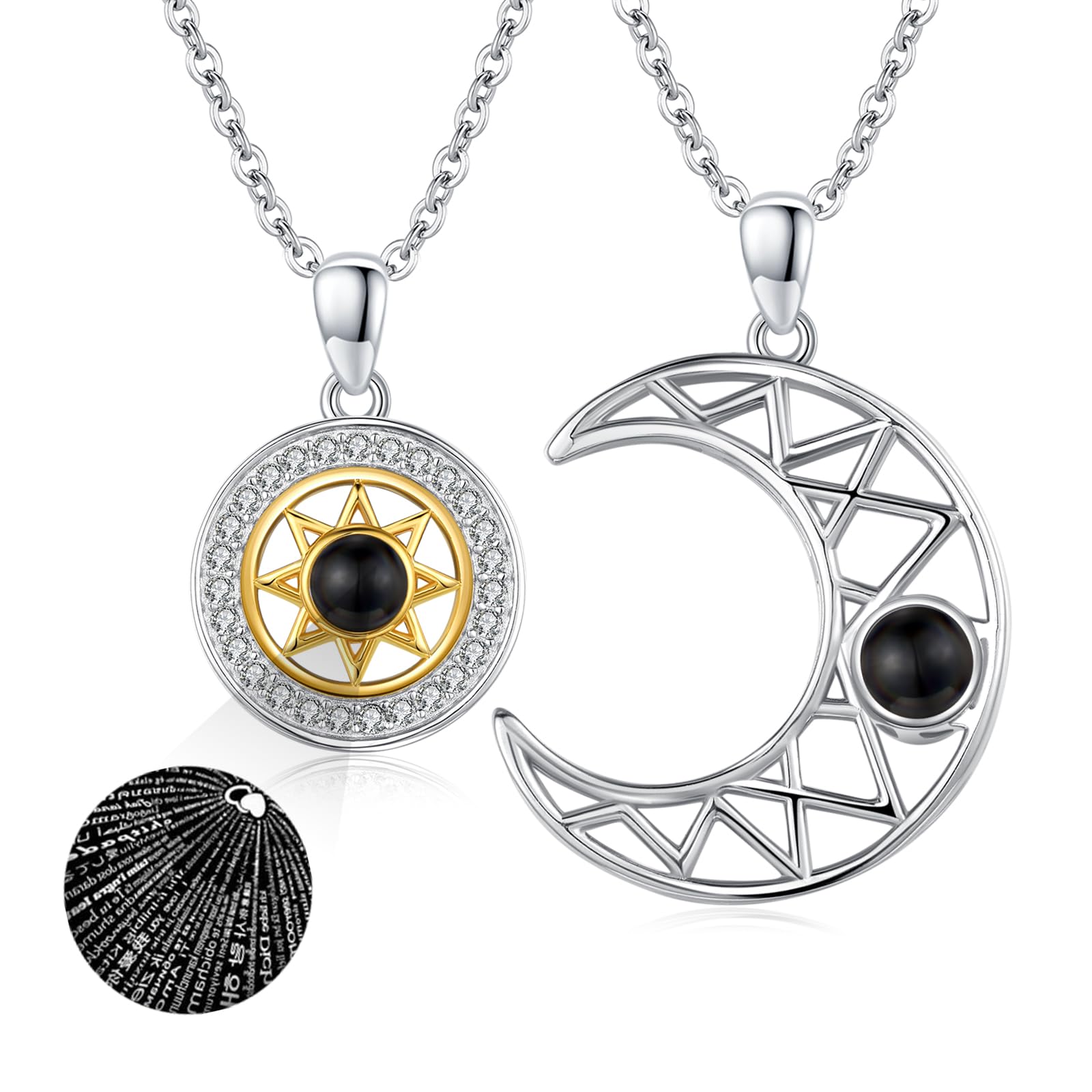 REDSUN Yin Yang Halskette Sterling Silber Sonne Mond Kette Elefant Anhänger für Paar BFF Kette 2 Stück Schmuck Geschenke für Damen Herren Couple Tochter