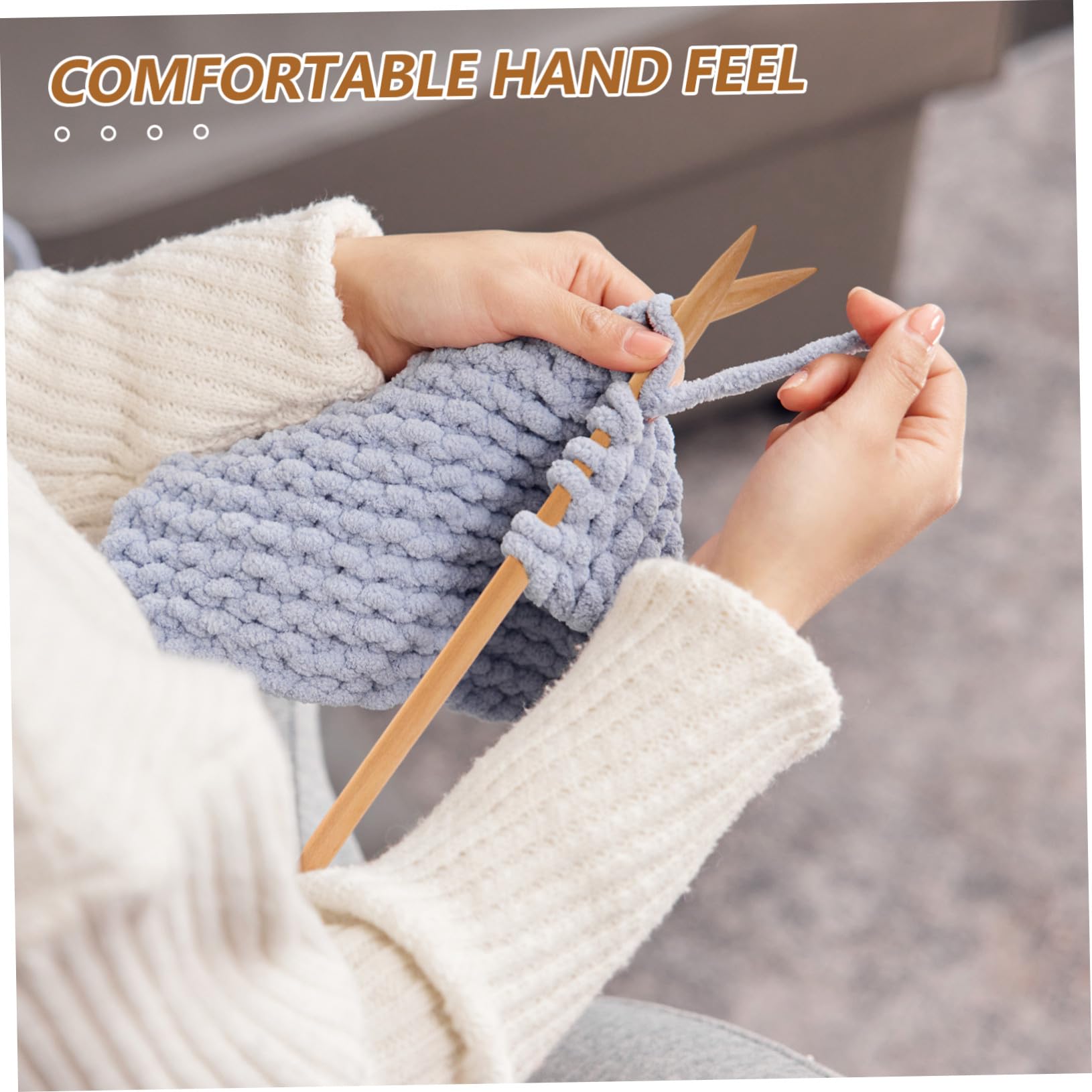 Agujas de Tejer Grandes de Madera para Hilo Grueso, 6 Piezas | Rectas de Punta Única, 35cm, Beige, Diseño Ergonómico, para Manualidades y Hogar