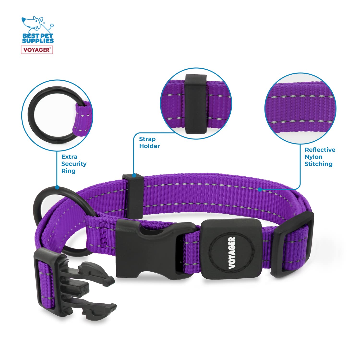 Best Pet Supplies Reflective Dog Collar with Adjustable Length, Heavy-Duty Buckle, and Strong Leash D-Ring, Training, Walking - Image 2
