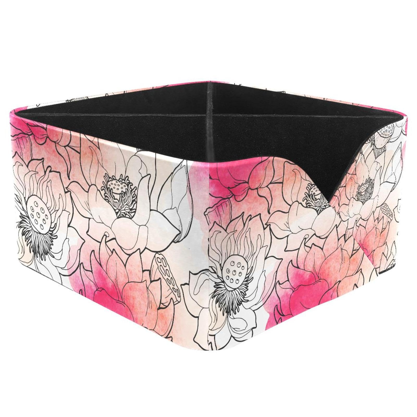 KengjuTesu Watercolor Lotus Flowers Desktop Organizer Pen Holder, Rectangular Pencil Cup for Office, Study and Makeup Stations