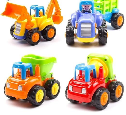 SBV Toys Unbreakable Automobile Car JCB + Dumper Truck + Tractor with Trolley + Cement Mixer Toy Set for Kids. 4 Pieces