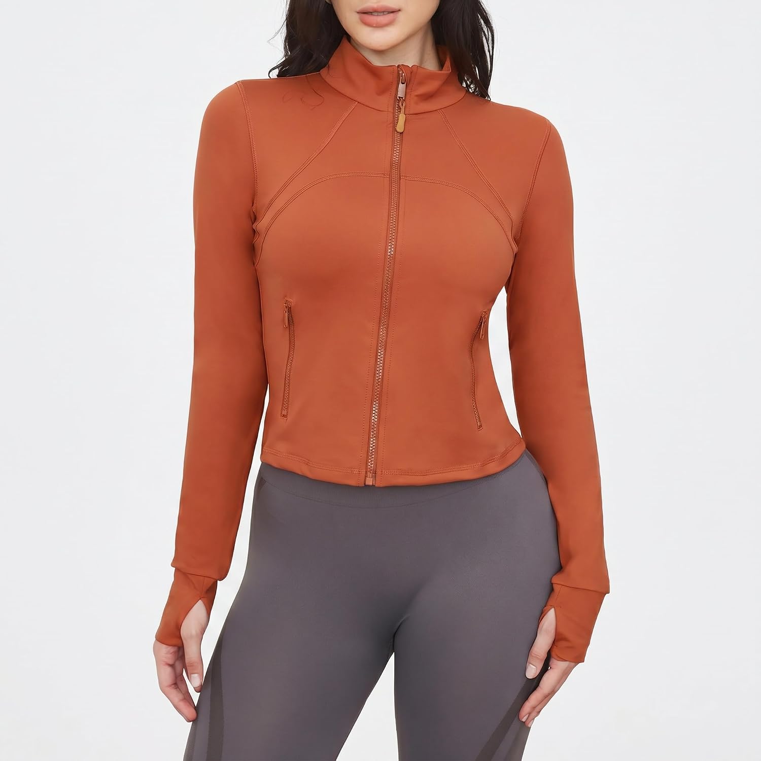 Workout Jackets for Women: Athletic Gym Running Cropped Zip Up Tops with Thumb Holes Slim Fit Lightweight Sportswear
